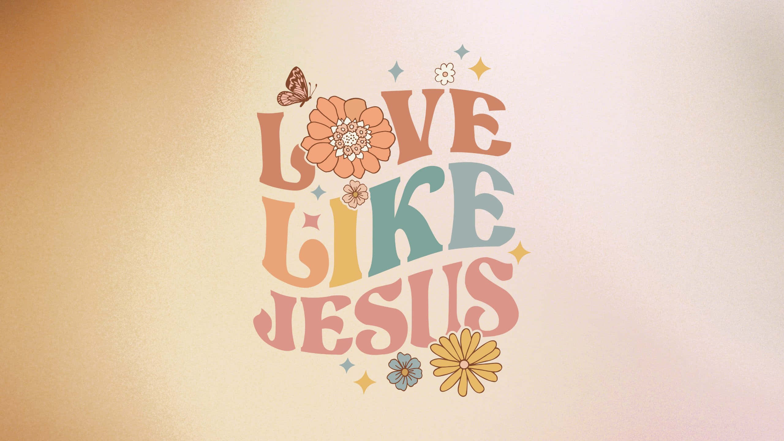 Love Like Jesus, retro typography, flowers, 2K Desktop Wallpaper