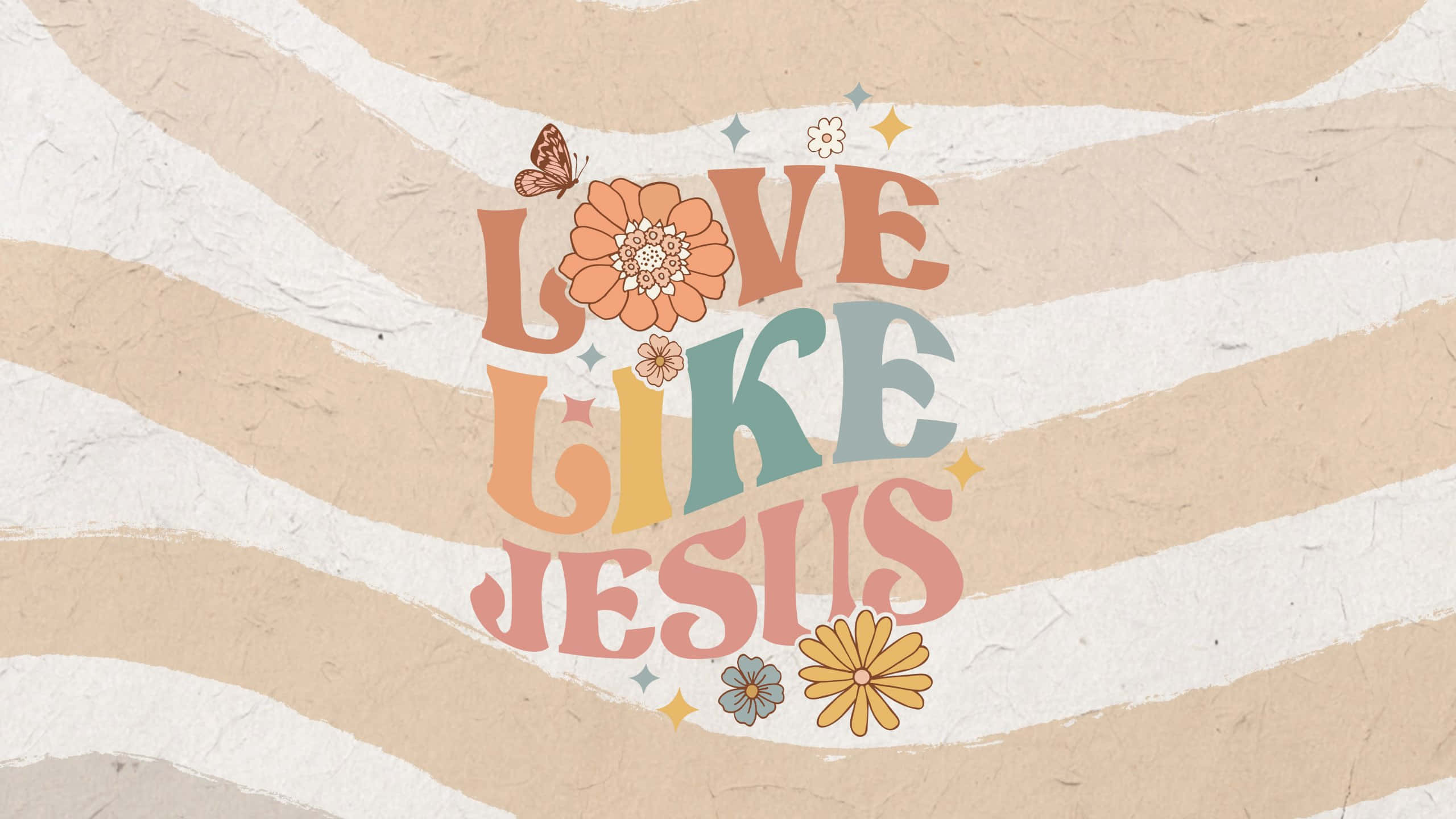 LOVE LIKE JESUS, retro typography, floral motifs, 2K Desktop Wallpaper