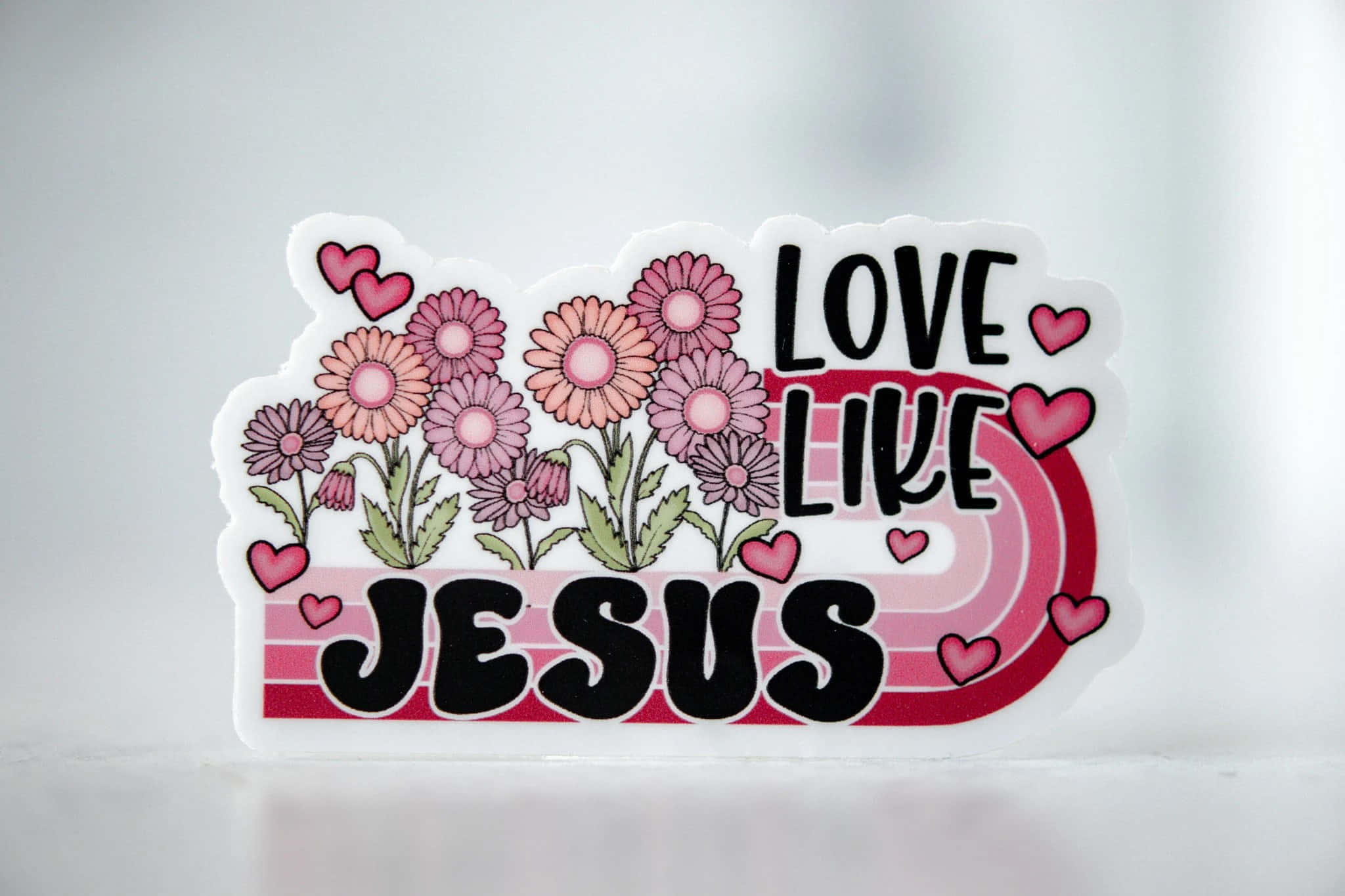 Love Like Jesus, pink flowers, hearts, Full HD Desktop Wallpaper