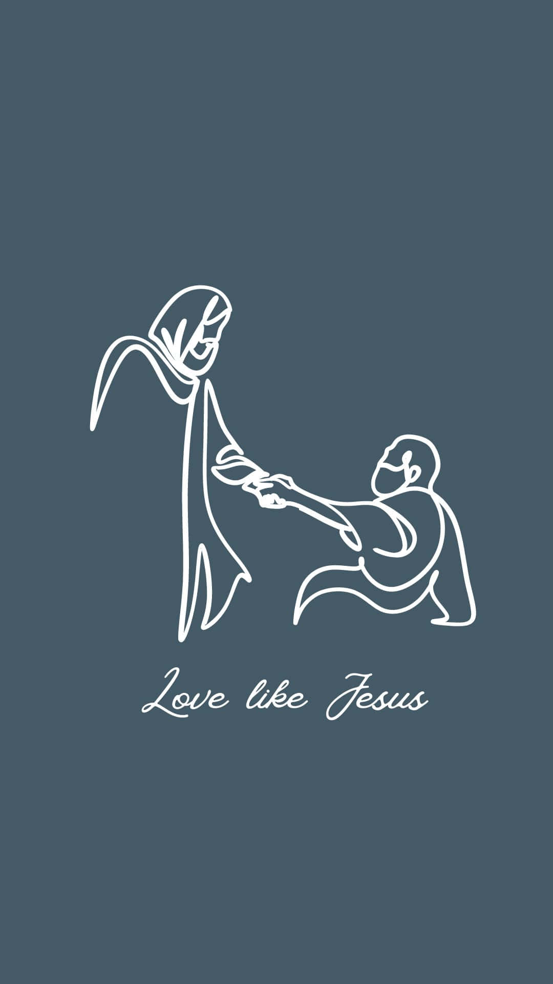 Love Like Jesus, white line drawing, robed figure, Full HD Phone Wallpaper