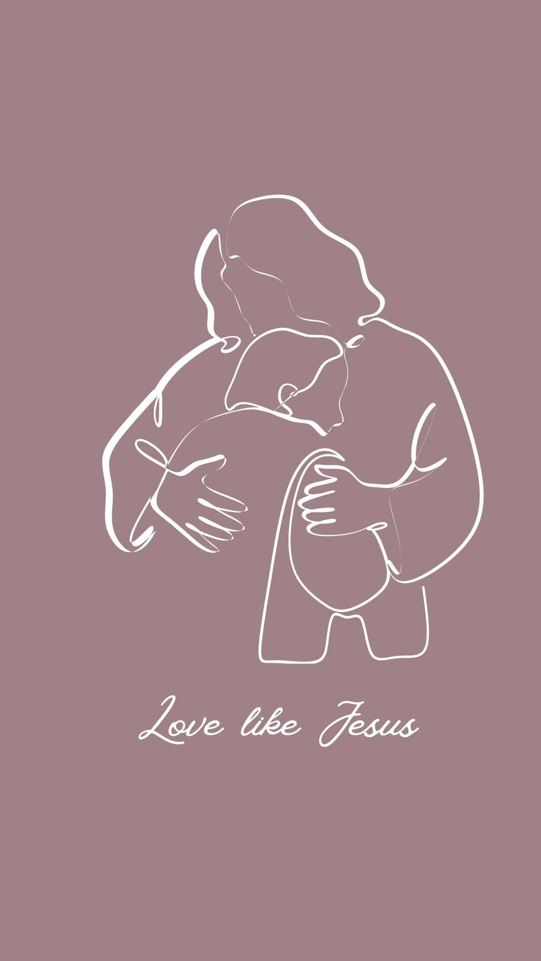 Love like Jesus, minimalist white line drawing, figure embracing a child, Full HD Phone Wallpaper