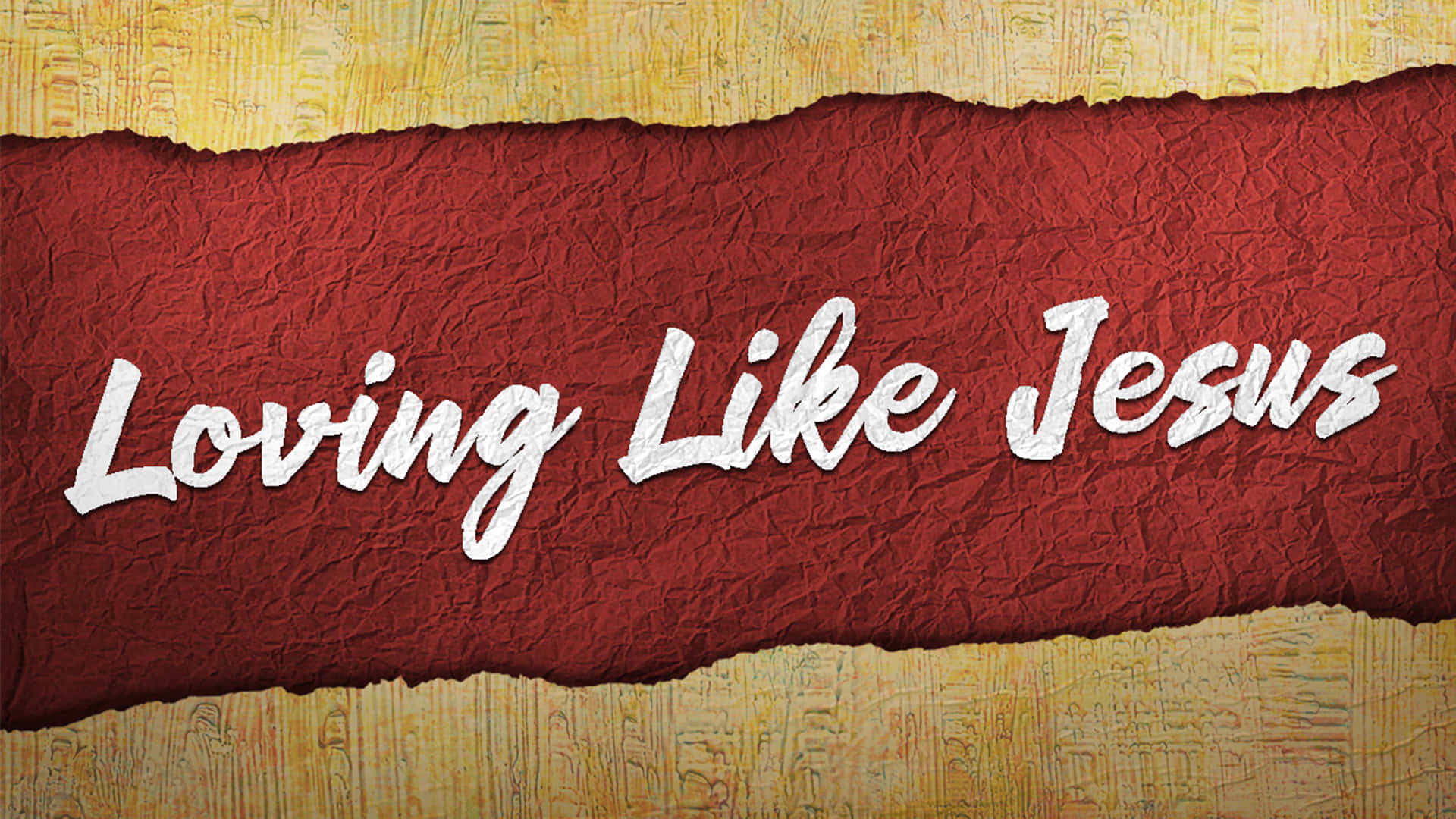 Loving Like Jesus, white cursive text, torn red paper, Full HD Desktop Wallpaper