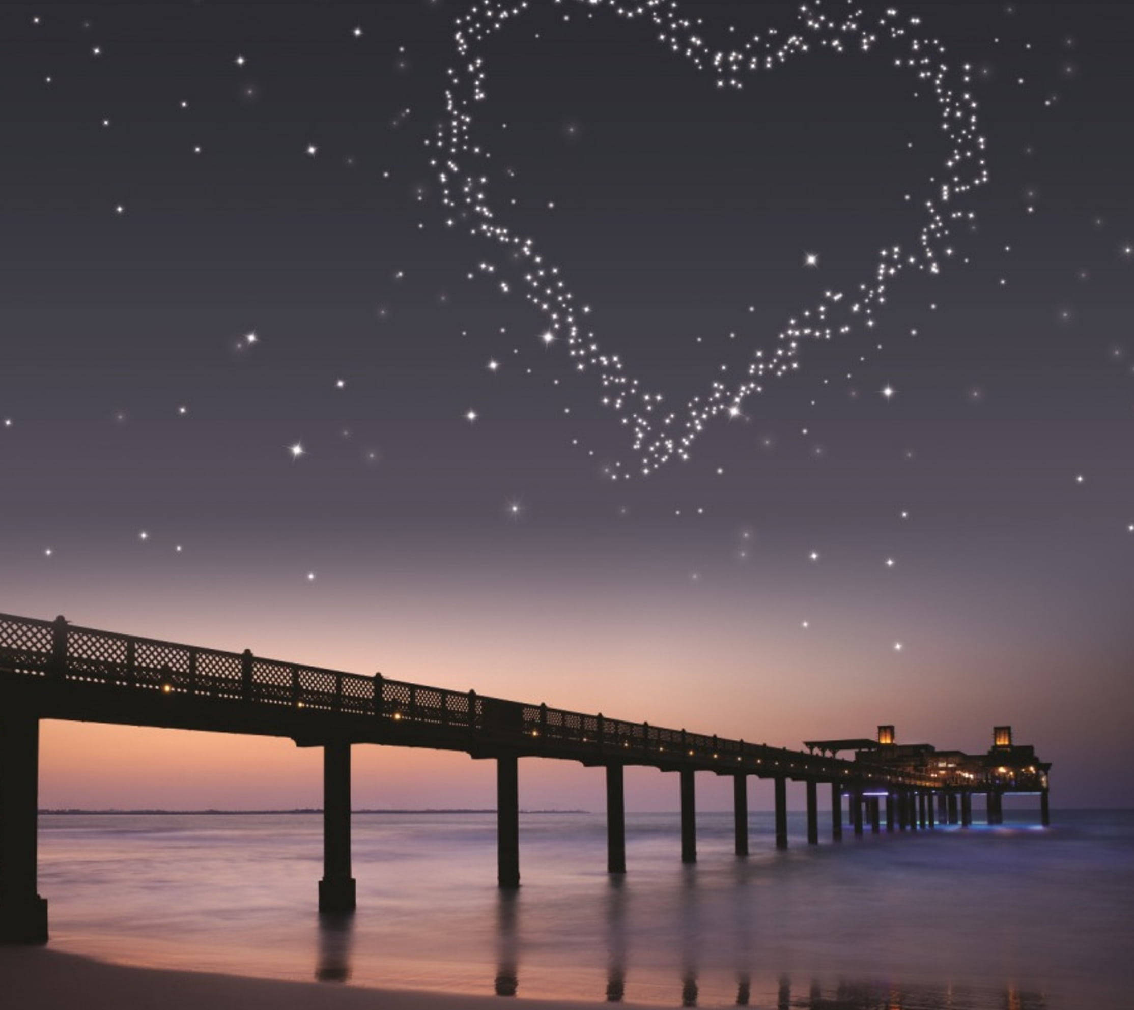 Heart Stars Love Nature, pier, twilight, Full HD Desktop Wallpaper