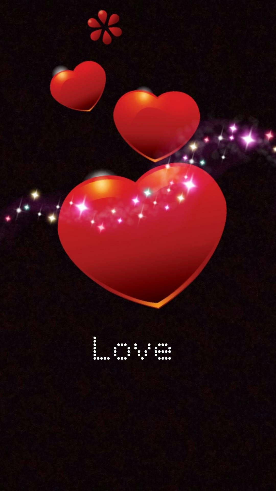 hearts with sparkling glitter love phone, glowing red hearts, dark background, Full HD Phone Wallpaper