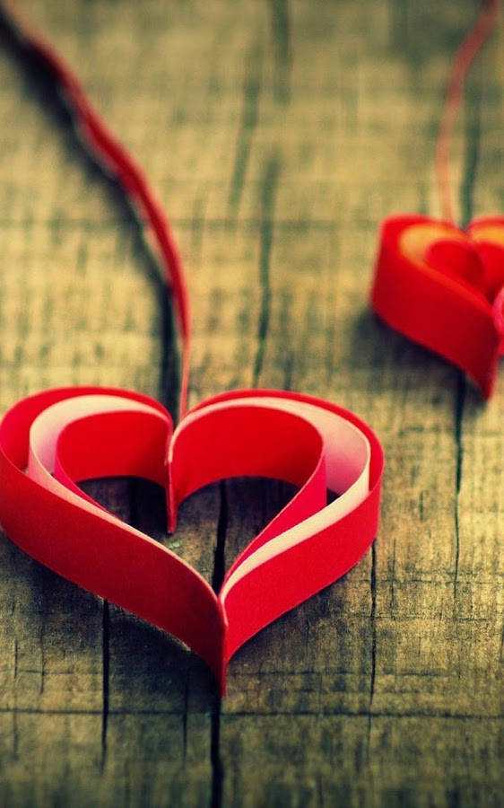 red heart pendants, love phone, vibrant red paper hearts, SD Phone Wallpaper