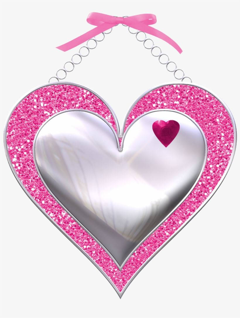 Pink Silver Heart Love Phone, shiny silver heart ornament, pink glitter border, SD Phone Wallpaper