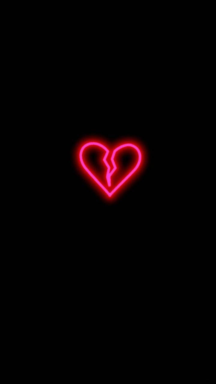 glowing pink neon heart, crack down the middle, pitch black background, HD Phone Wallpaper