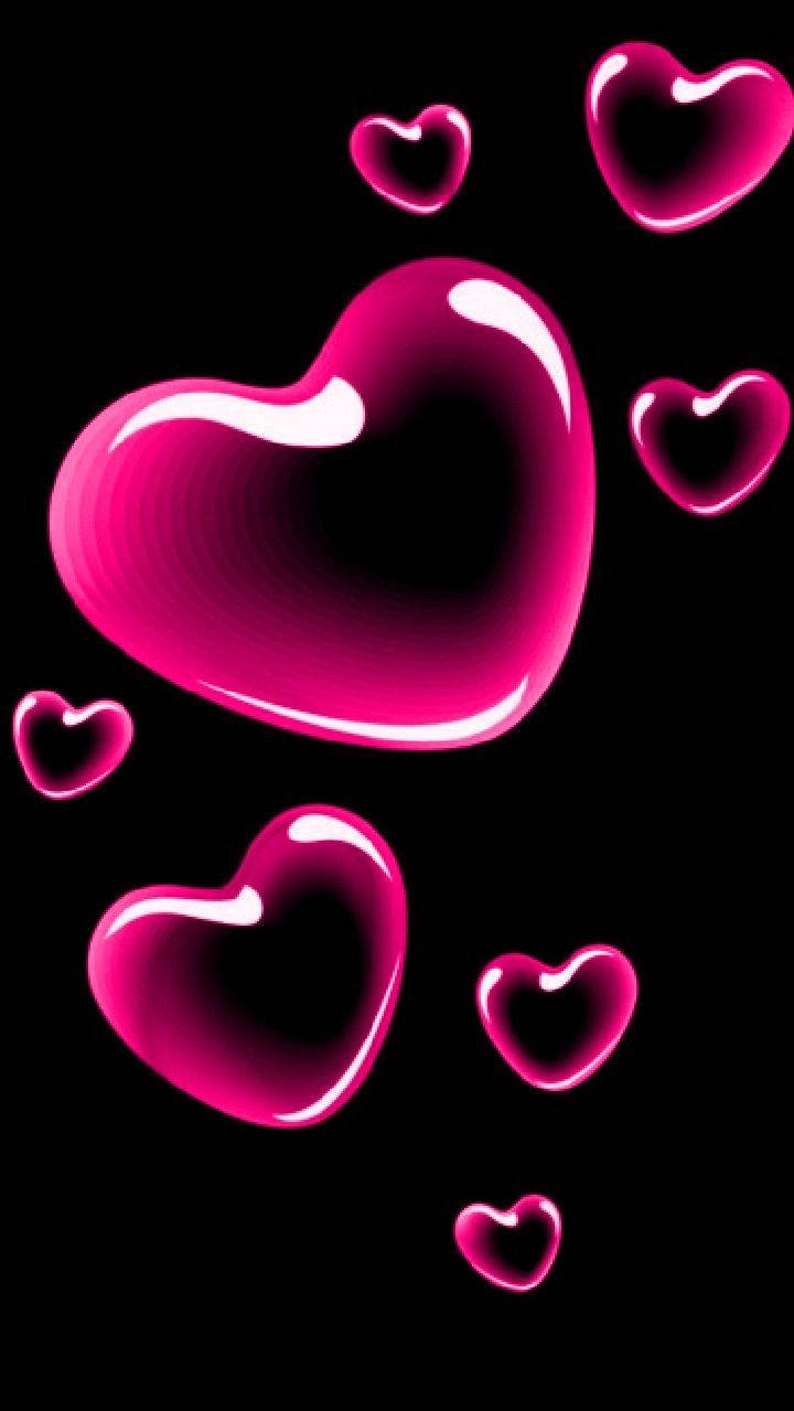 pink bubble heart, glossy pink, black background, SD Phone Wallpaper