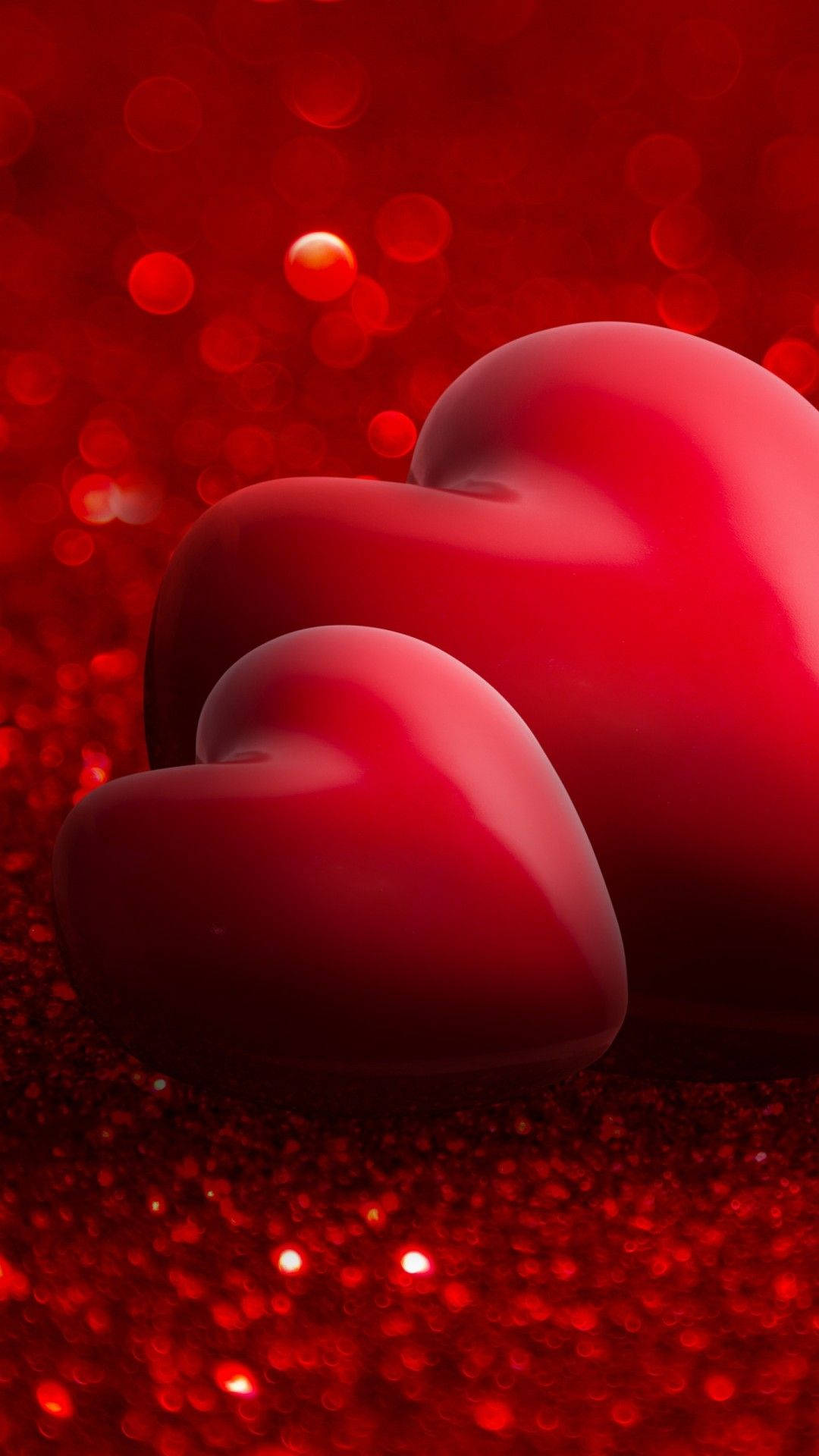red 3d hearts, glossy red, sparkling red glitter surface, Full HD Phone Wallpaper