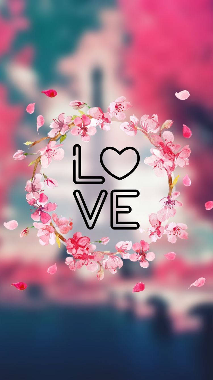 Floral Love Phone, heart-shaped wreath, pink cherry blossoms, HD Phone Wallpaper