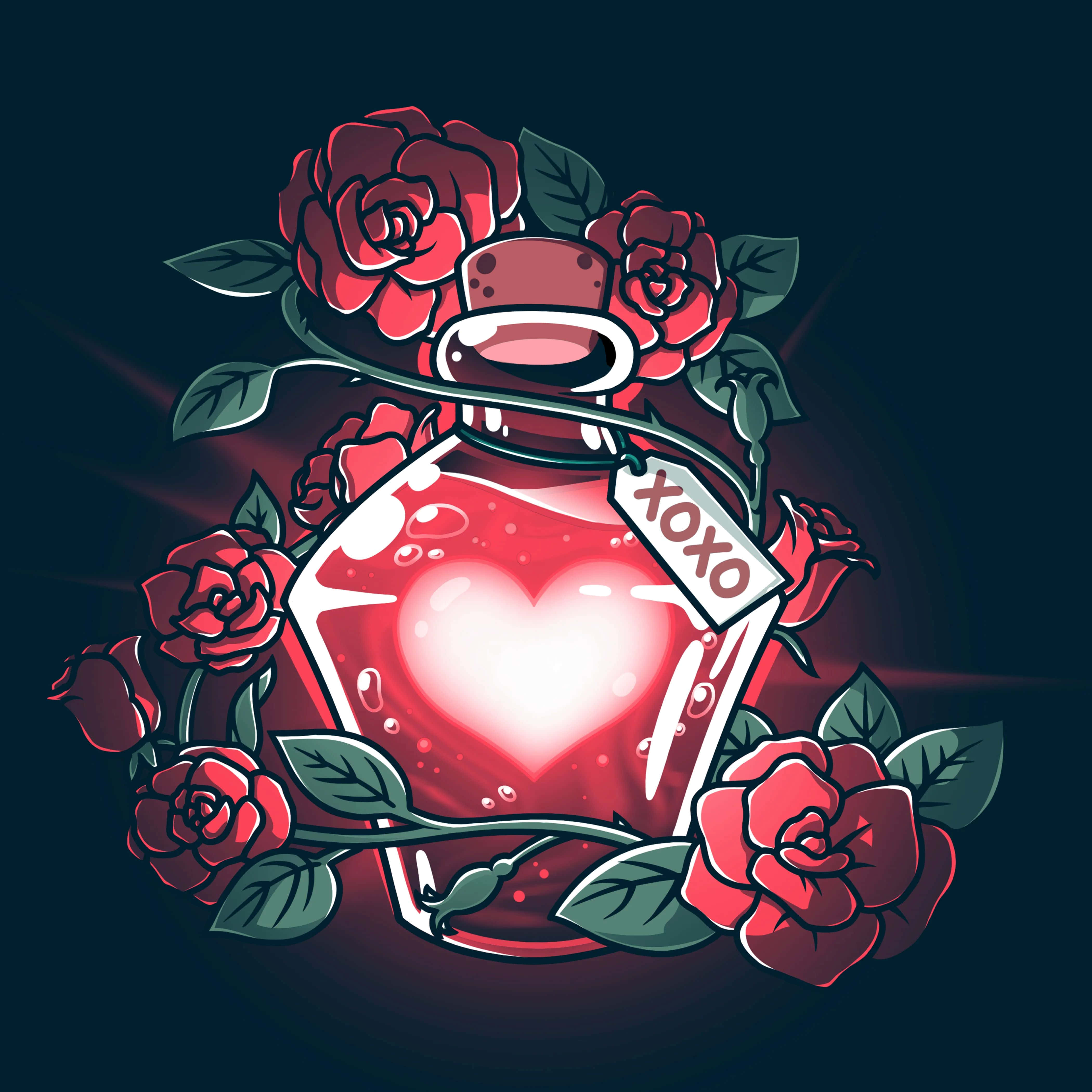 enchanted love potion bottle, glowing red potion bottle, heart inside, 4K Desktop Wallpaper