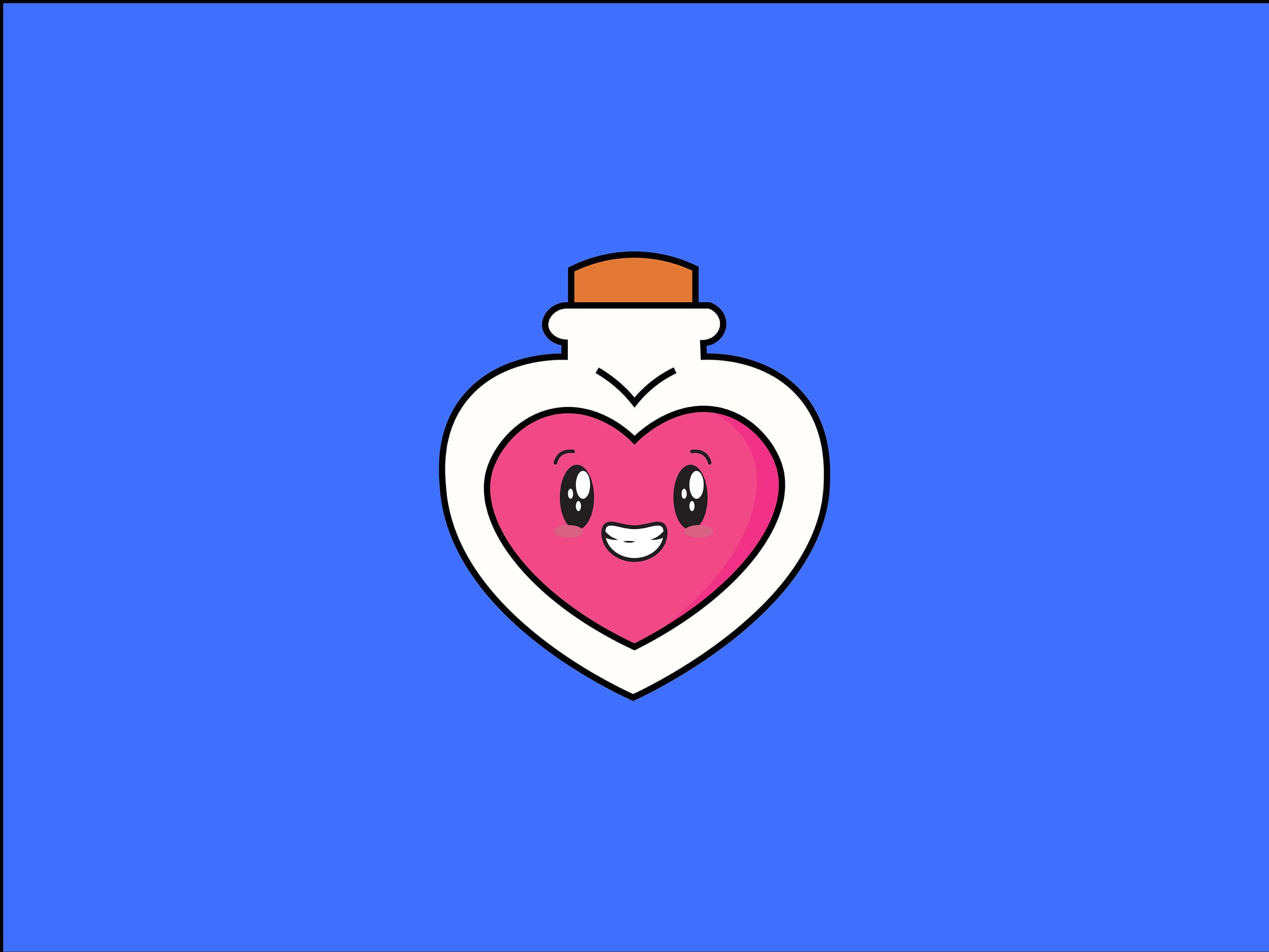 animated love potion bottle, pink heart, smiling face, 2K Desktop Wallpaper
