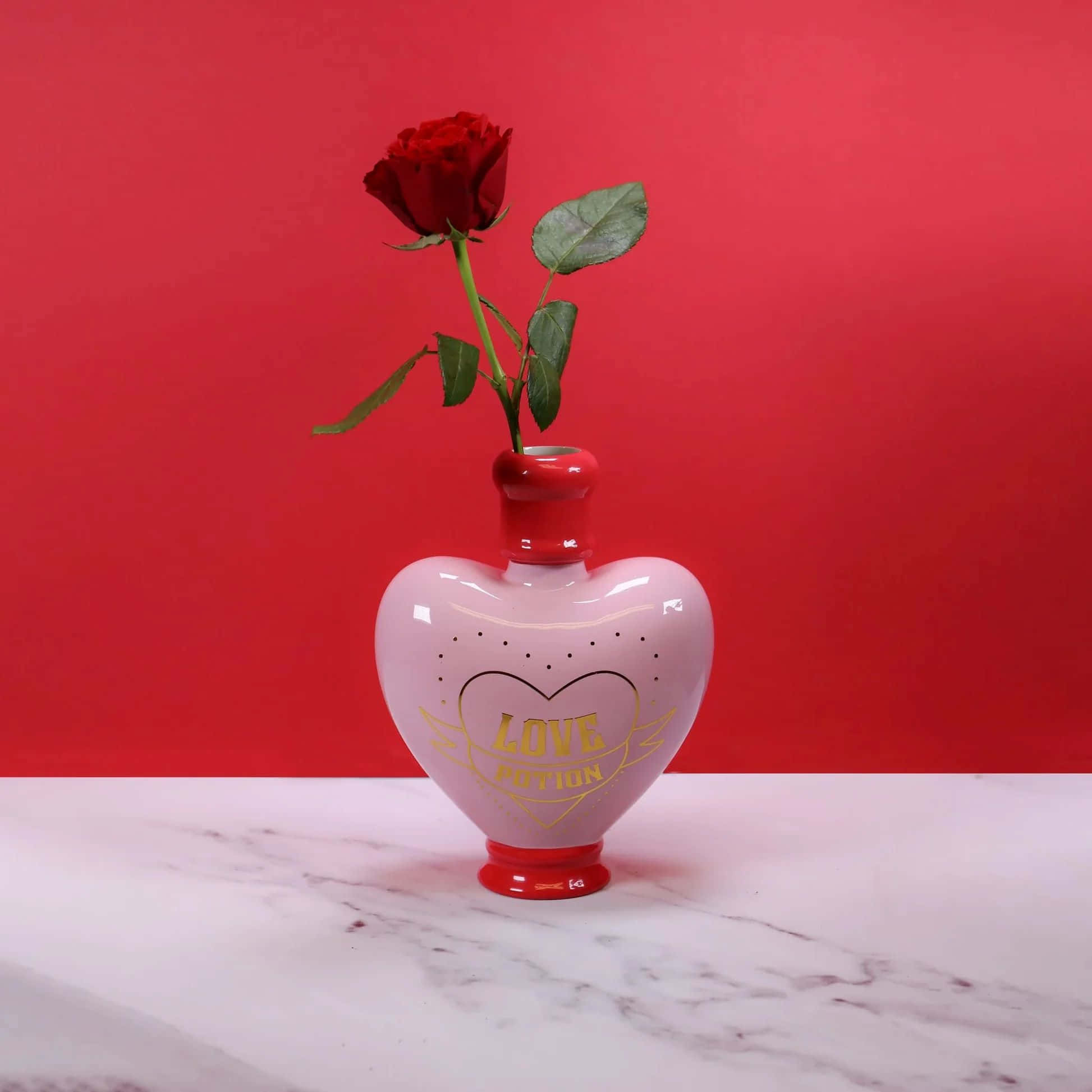 Love Potion, red rose, pink heart-shaped vase, Full HD Desktop Wallpaper