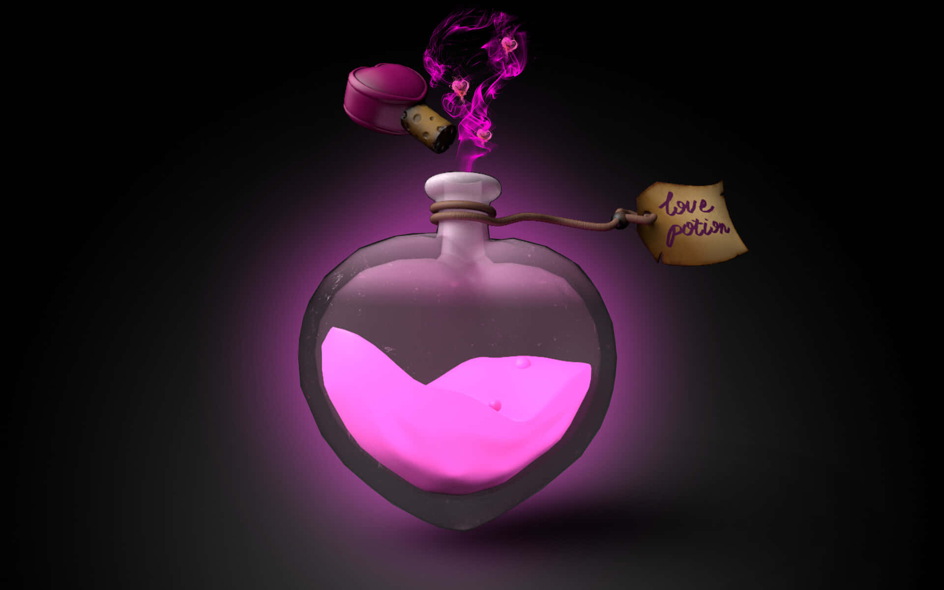 enchanted love potion bottle, heart-shaped potion bottle, pink liquid, Full HD Desktop Wallpaper