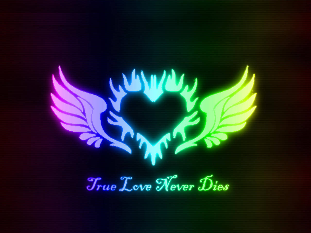 True Love Winged Heart, glowing rainbow heart, neon light, HD Desktop Wallpaper