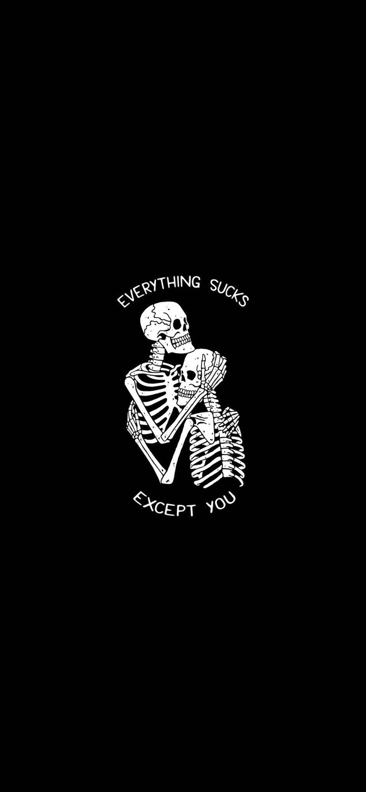 skeleton, black background, everything sucks except you, 2K Phone Wallpaper