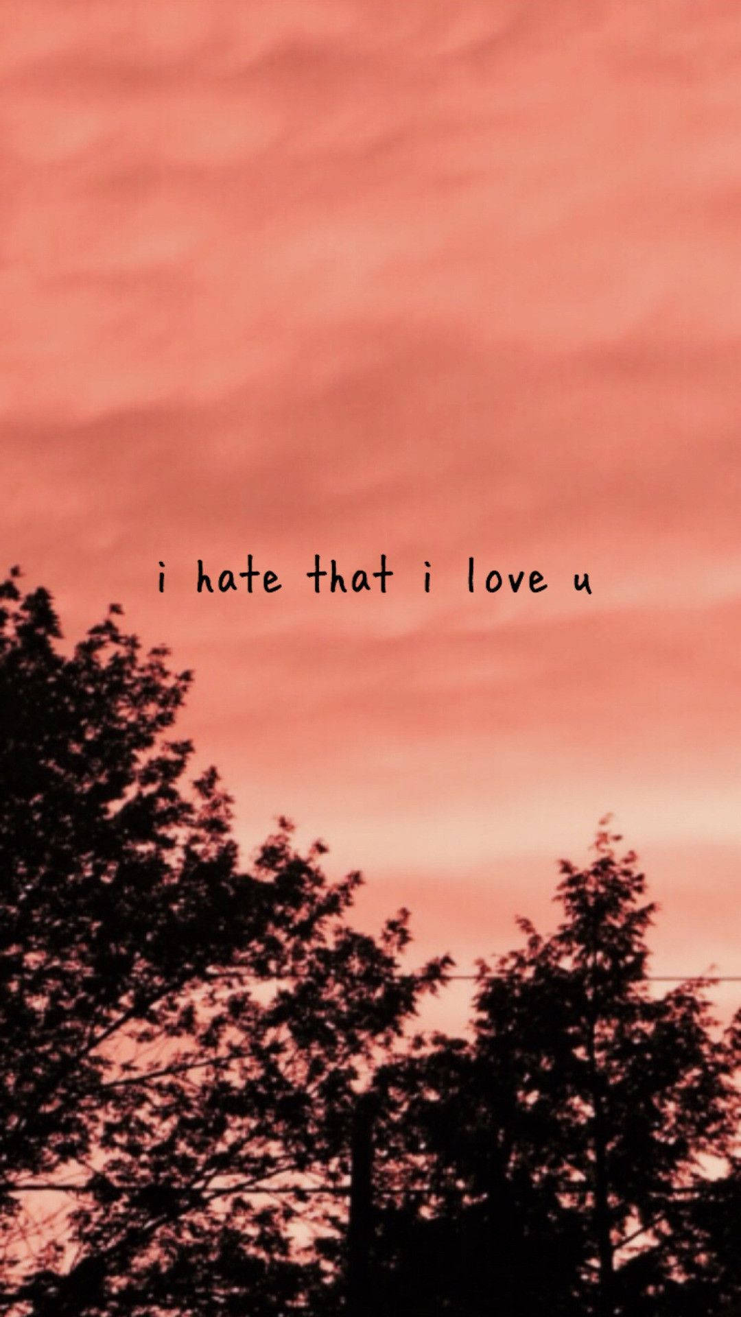 silhouetted trees, soft pink sunset sky, handwritten text, Full HD Phone Wallpaper