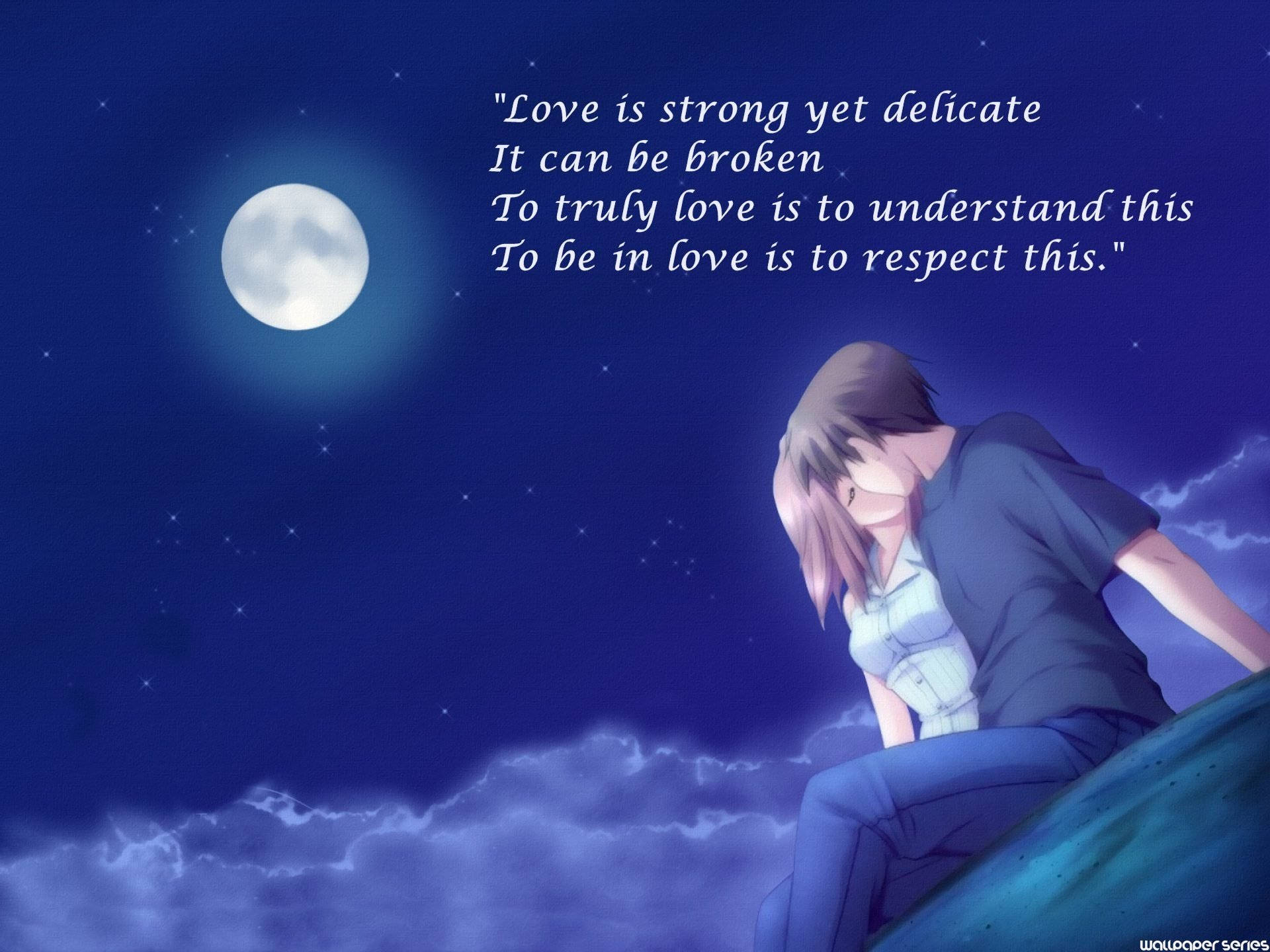 anime girl, cliff, glowing moon, Full HD Desktop Wallpaper