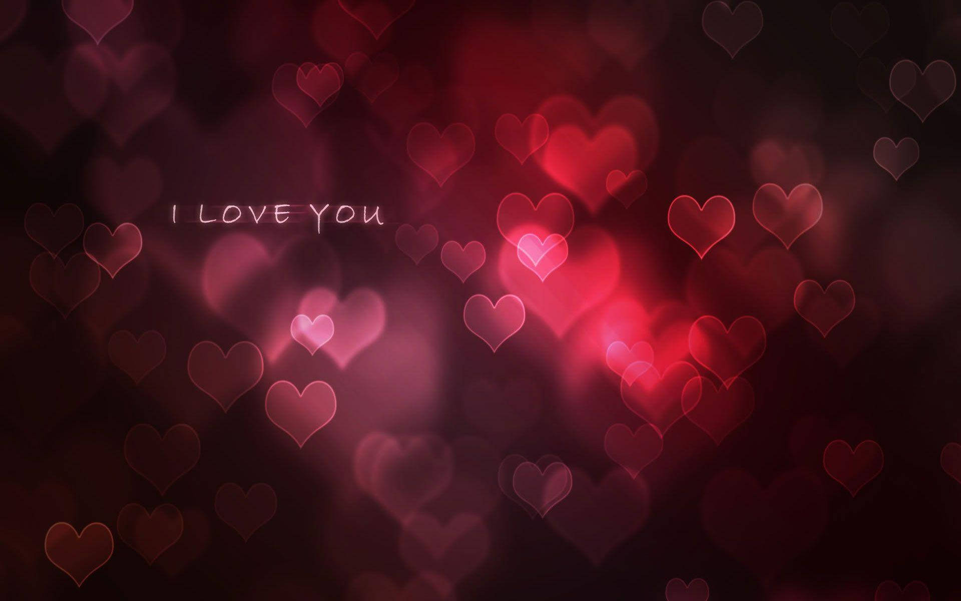I LOVE YOU, soft glowing hearts, deep reds and pinks, Full HD Desktop Wallpaper