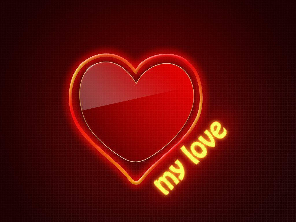 red heart, neon yellow, my love, SD Desktop Wallpaper