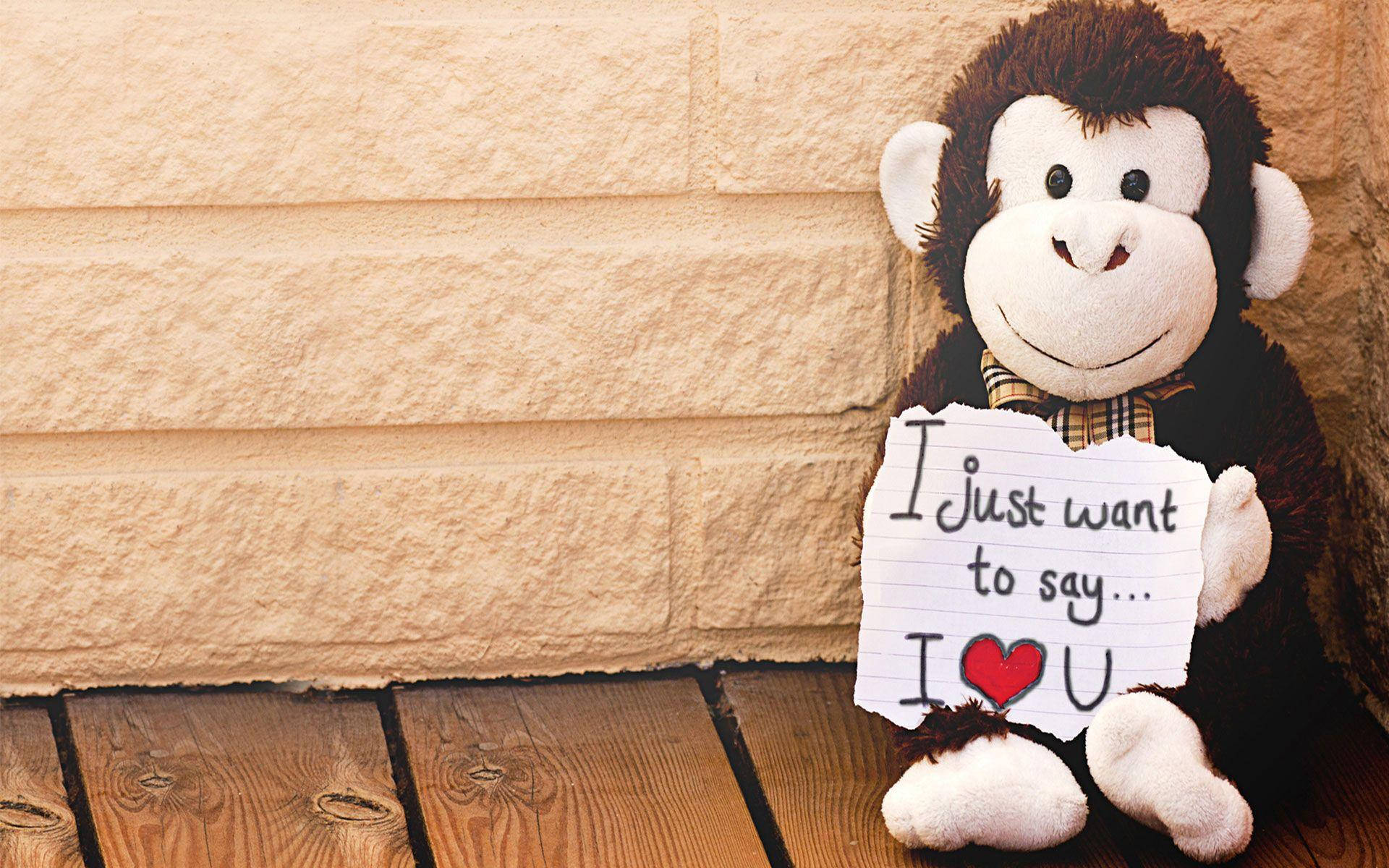 My Love Monkey Plush, brown plush monkey, handwritten note saying I just want to say... I ❤ U, Full HD Desktop Wallpaper