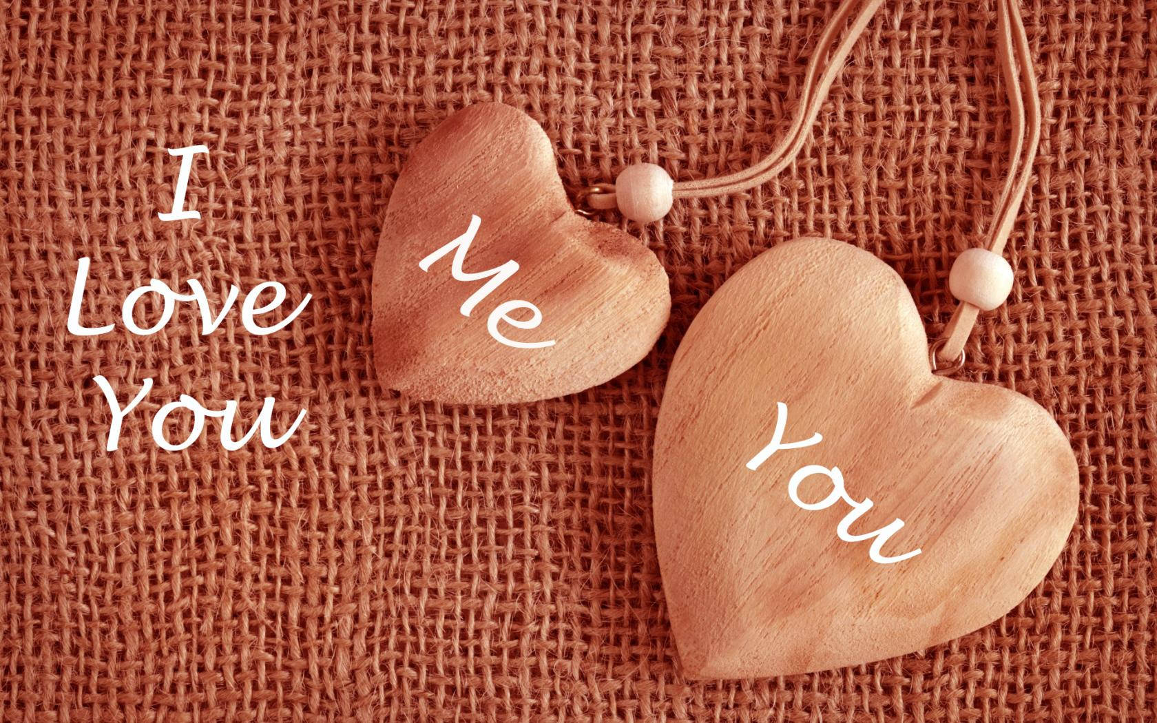 wooden hearts, Me You, burlap fabric, HD Desktop Wallpaper