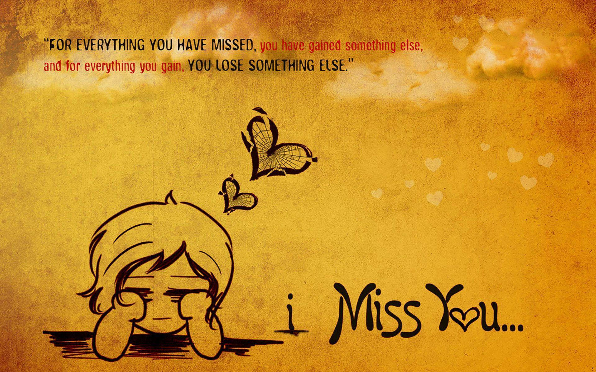 My Love I Miss You Crying, cartoon child, butterflies, Full HD Desktop Wallpaper