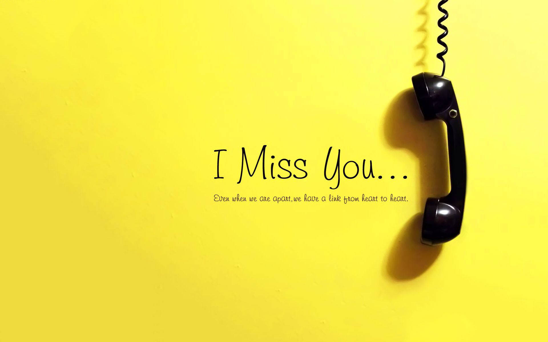 black vintage telephone receiver, bright yellow wall, I Miss You..., Full HD Desktop Wallpaper