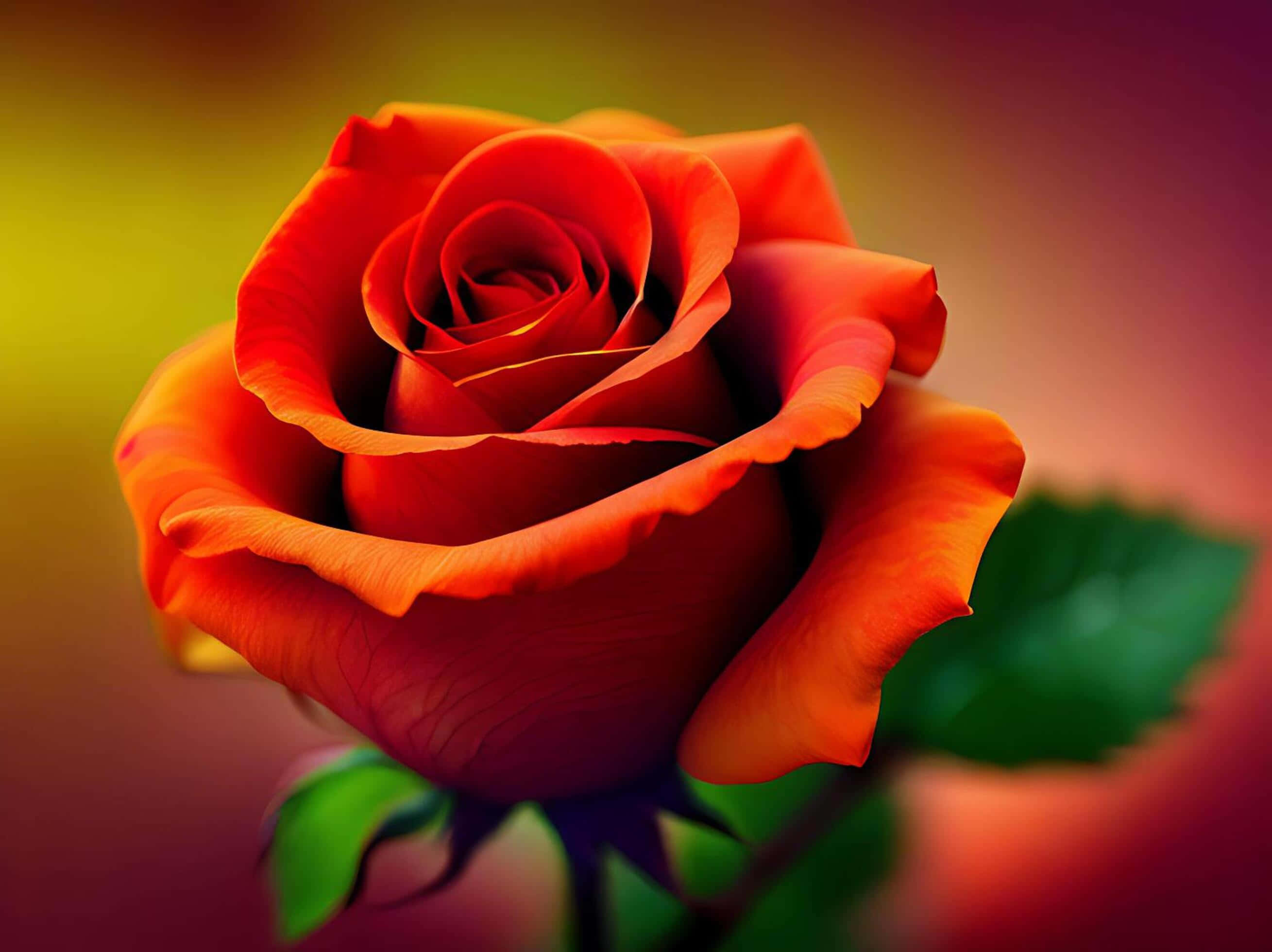 vibrant orange rose, velvety petals, warm blurred background, 2K Desktop Wallpaper