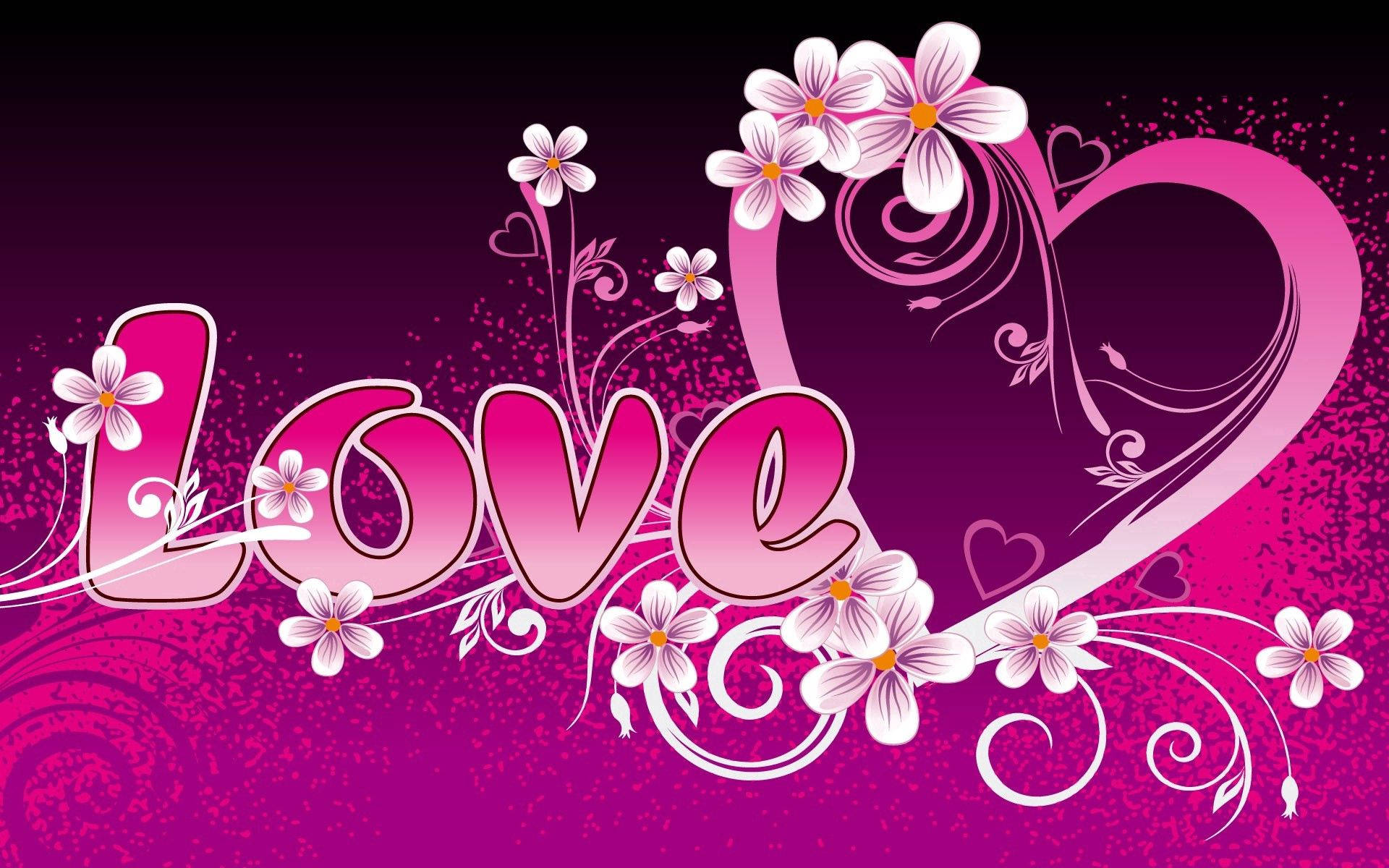 Love, pink gradient, white flowers, Full HD Desktop Wallpaper