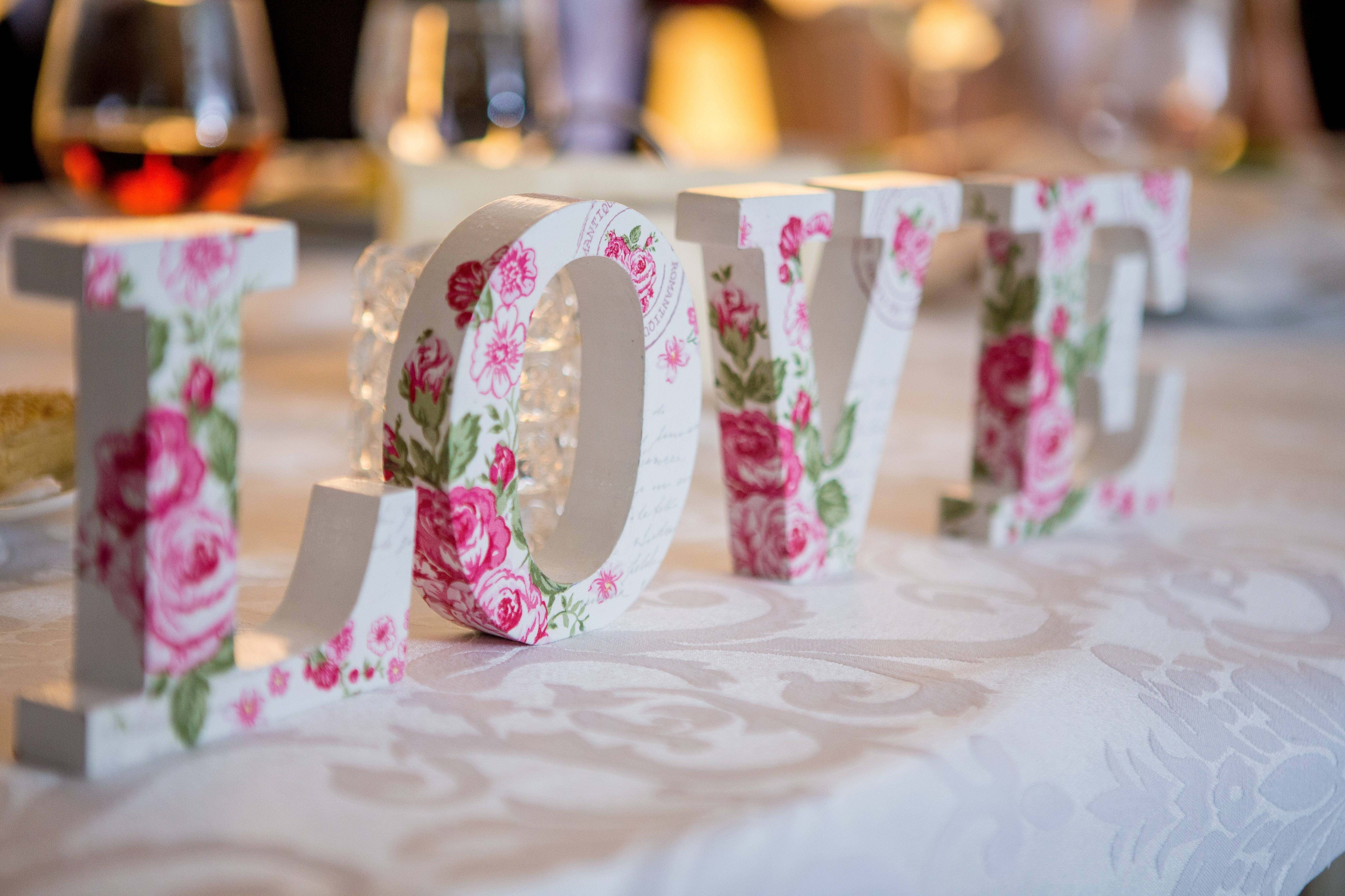 Love Rose, pink rose-patterned wooden letters, LOVE, 5K Desktop Wallpaper