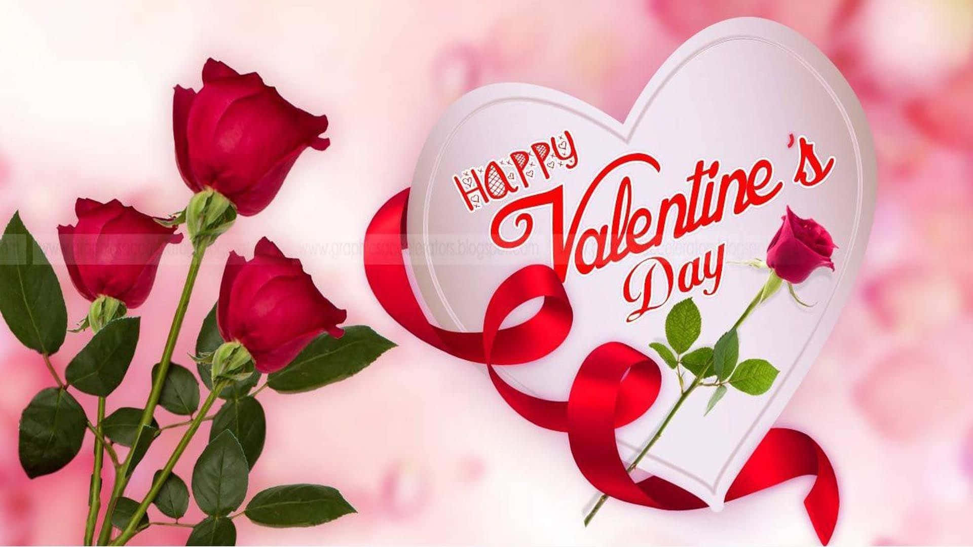 white heart-shaped box, red ribbon, Happy Valentine's Day text, Full HD Desktop Wallpaper
