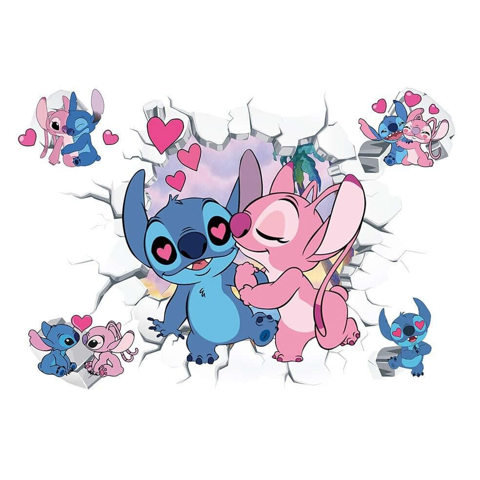 Stitch, Angel, blue and pink, SD Desktop Wallpaper