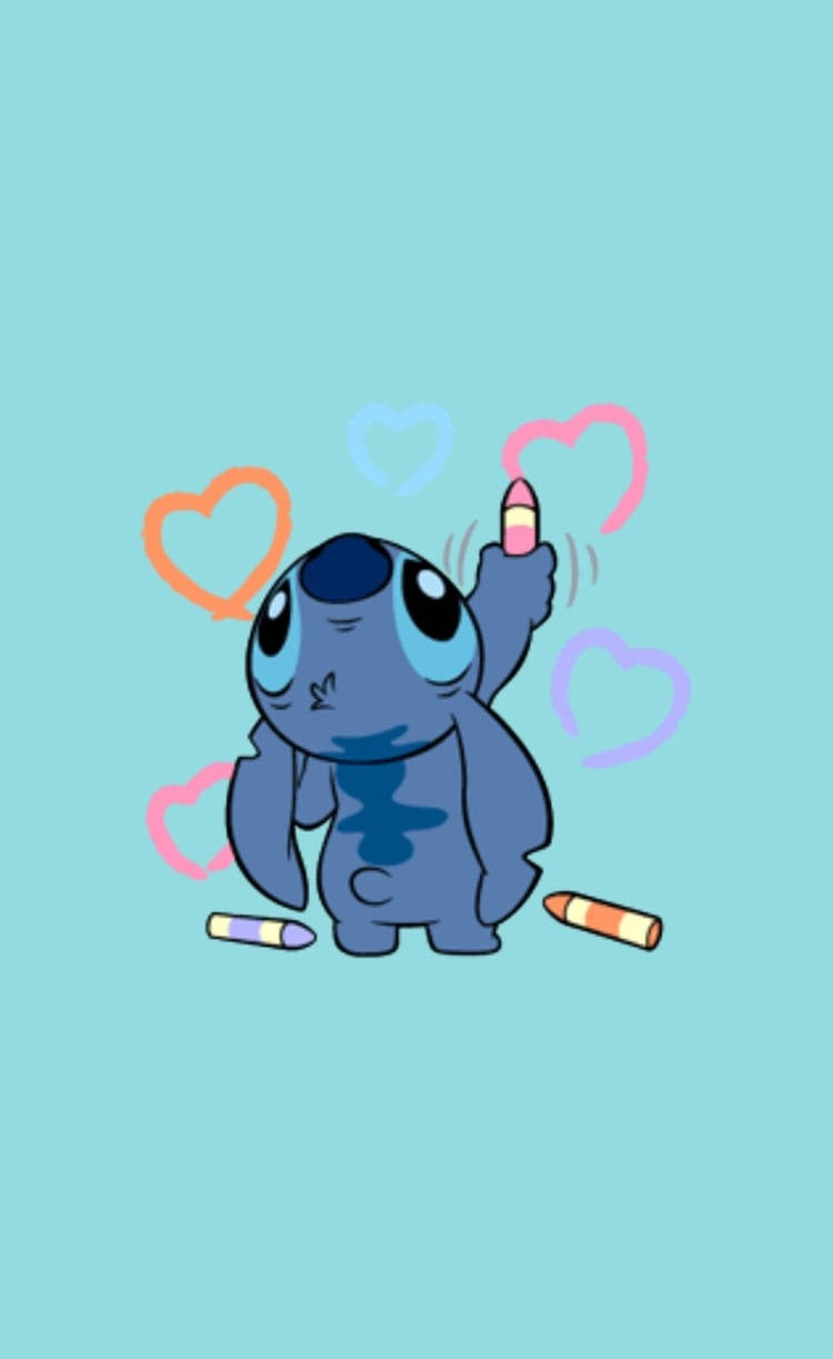 Stitch, blue alien character, colorful hearts, SD Phone Wallpaper
