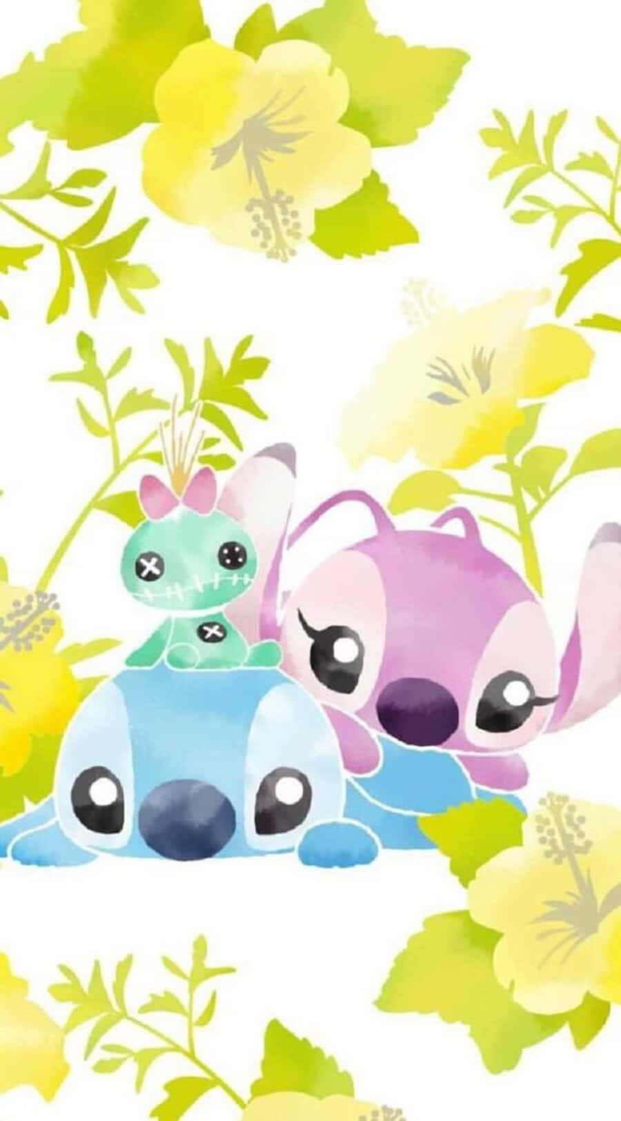 Love Stitch And Angel, starry night, bright yellow flowers, HD Phone Wallpaper
