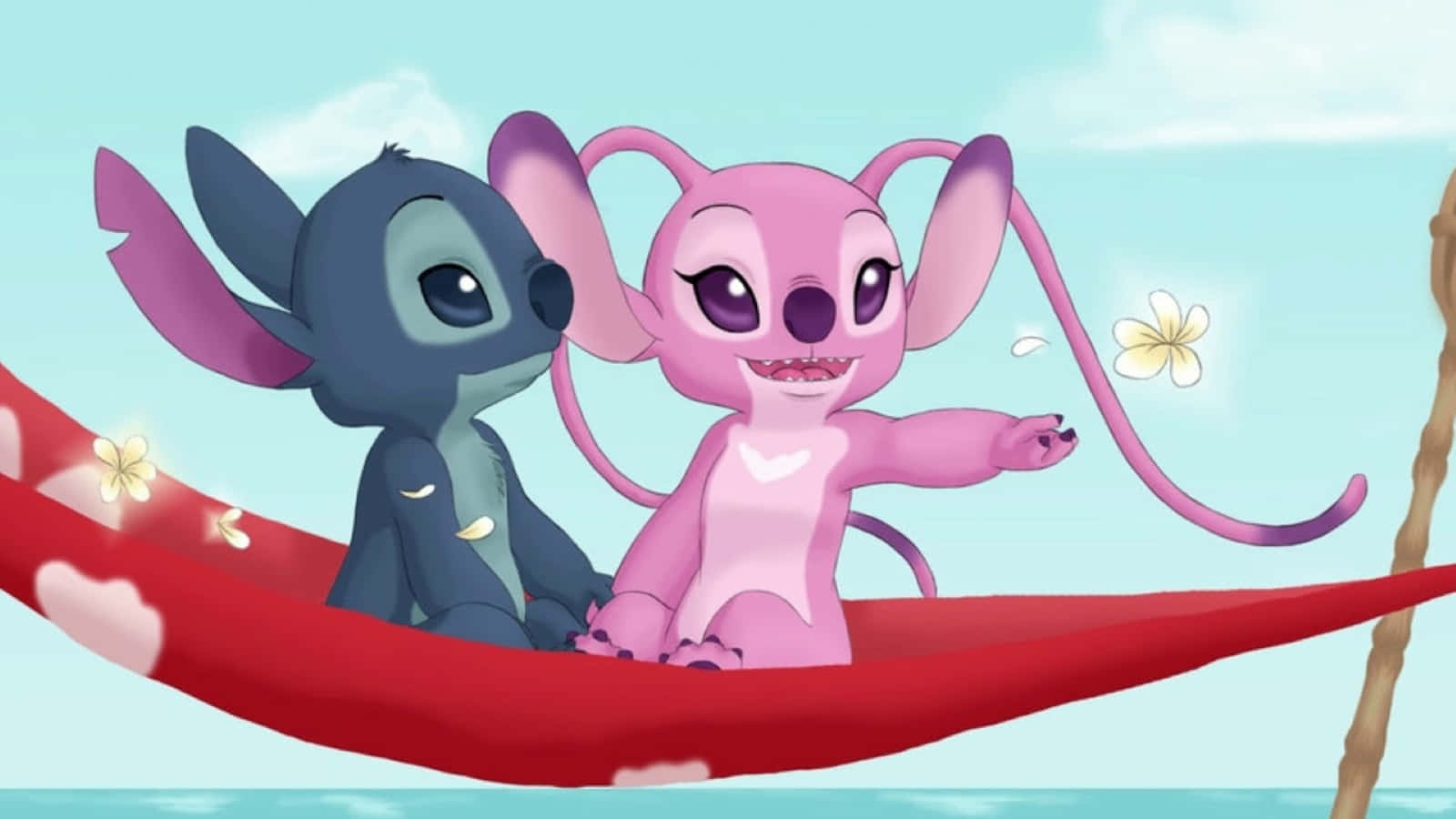 Love Stitch And Angel, red hammock, clear sky, HD Desktop Wallpaper