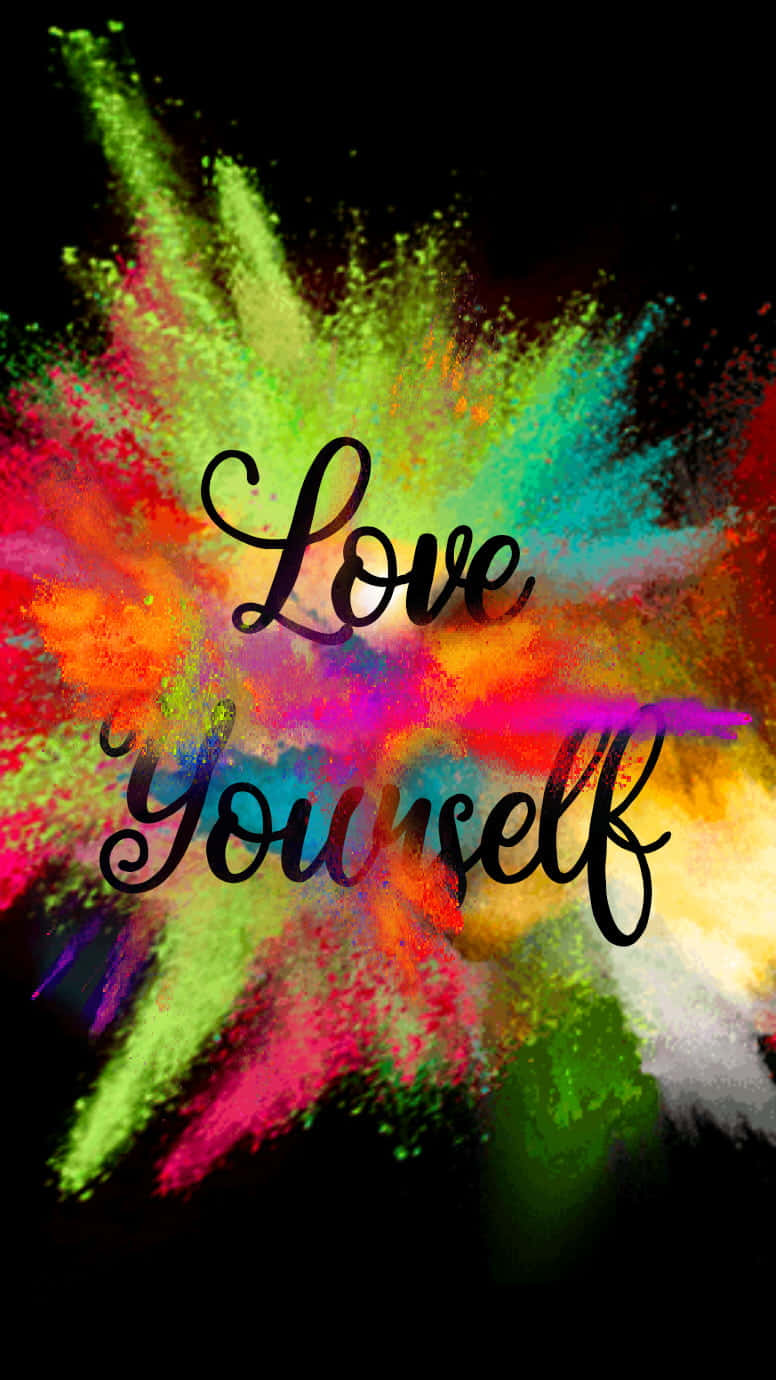 Love Yourself, cursive text, colorful powder, HD Phone Wallpaper