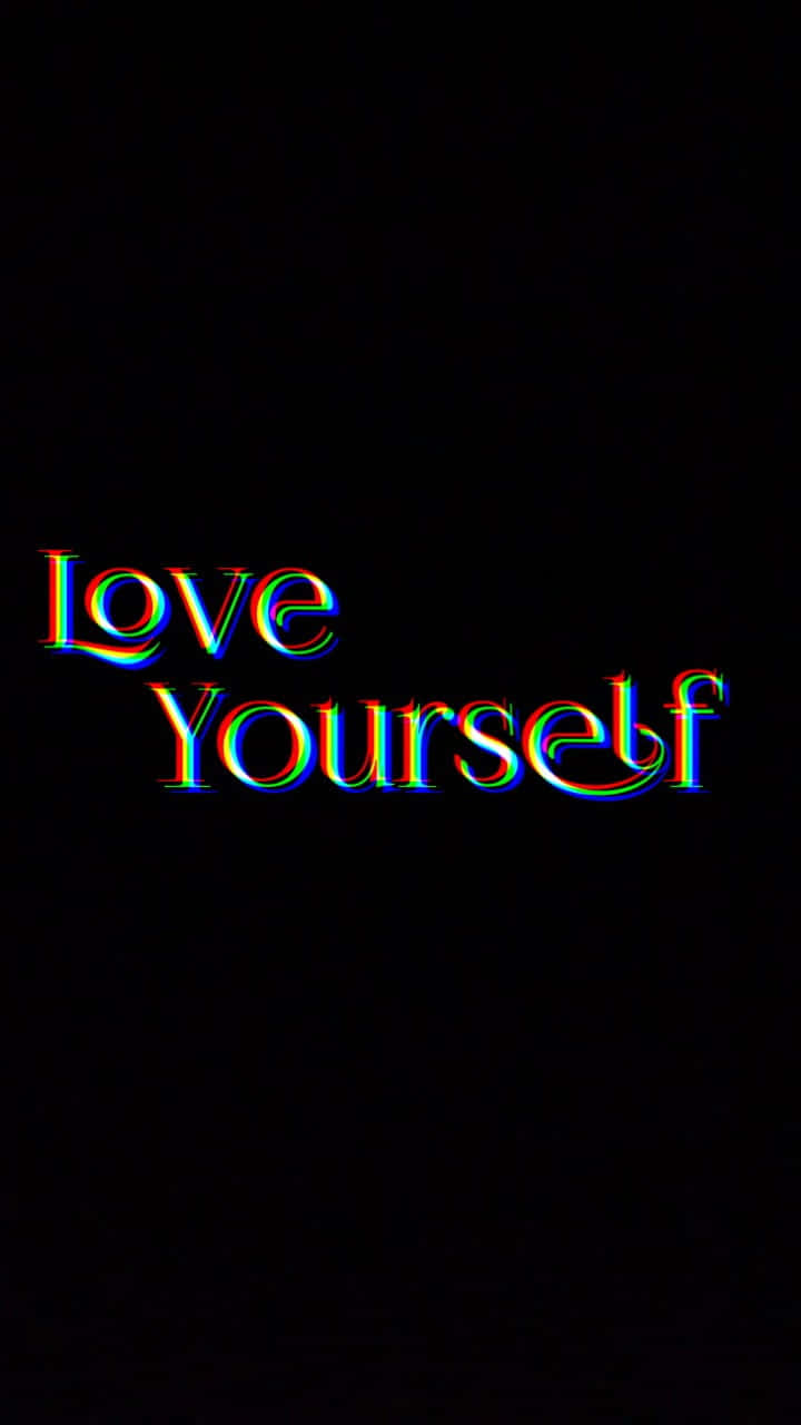 Love Yourself, rainbow chromatic aberration, solid black background, HD Phone Wallpaper