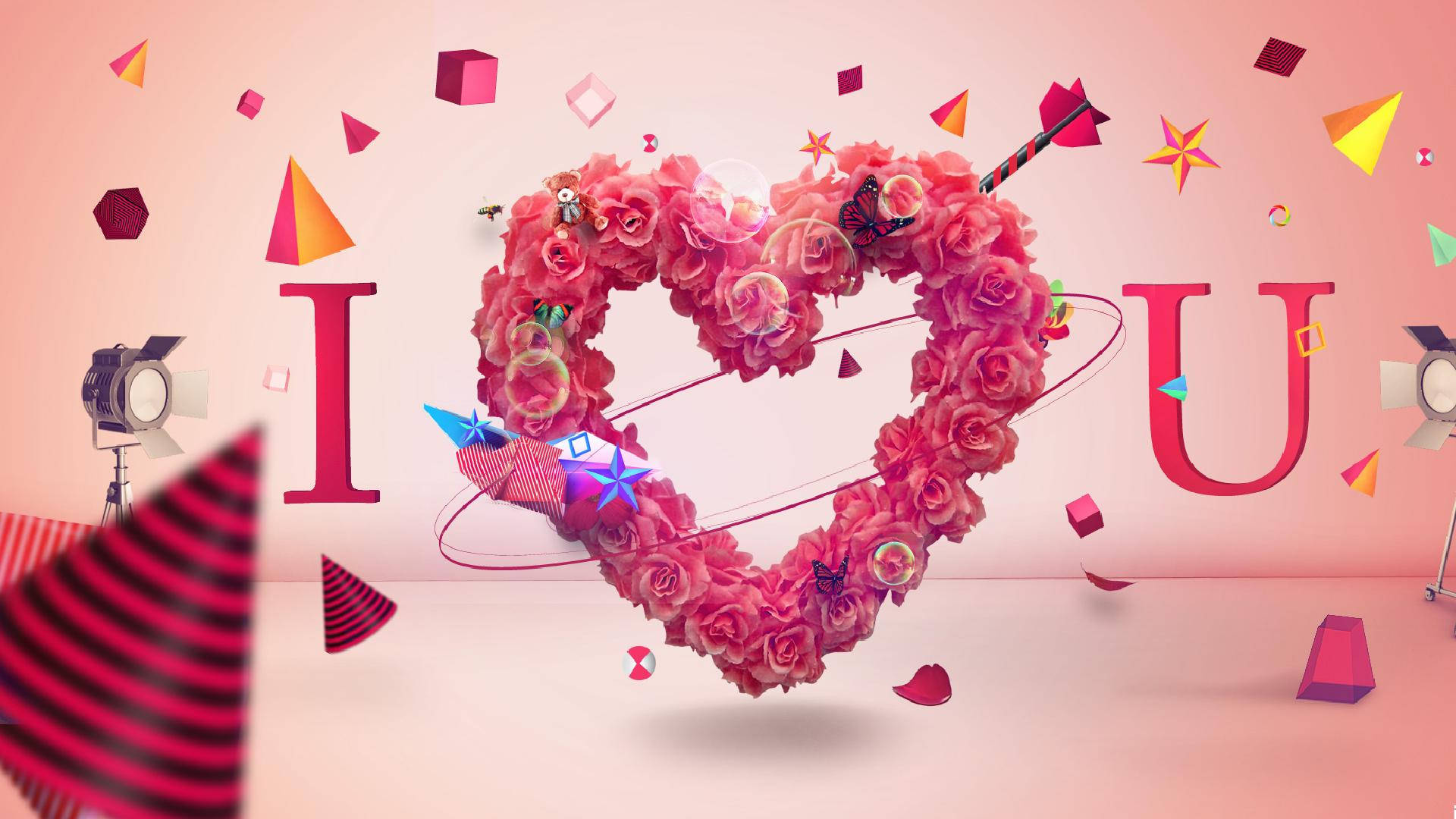 pink roses, dart, geometric shapes, Full HD Desktop Wallpaper