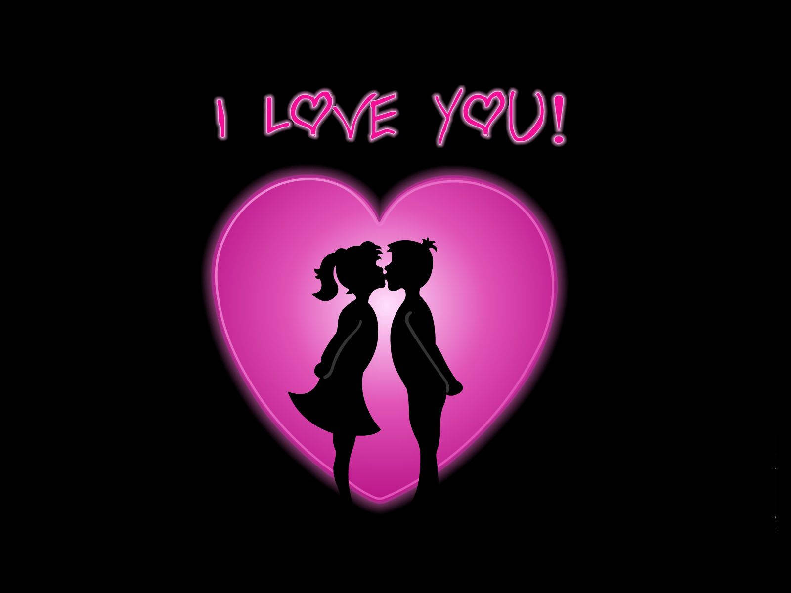 kissing couple, glowing pink heart, I LOVE YOU!, HD Desktop Wallpaper