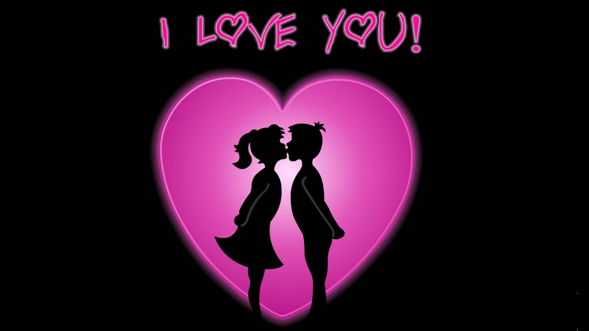 pink heart, silhouetted figures, glowing pink heart, Full HD Desktop Wallpaper