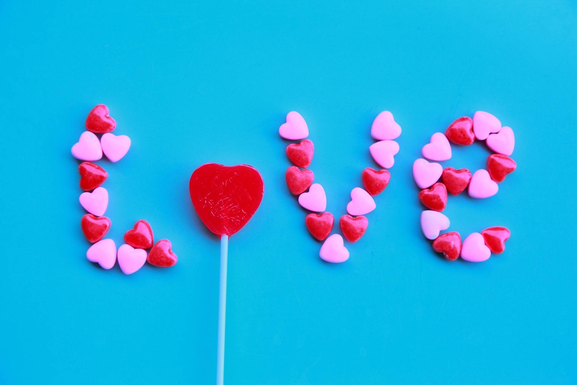 love, heart-shaped candies, red heart lollipop, Full HD Desktop Wallpaper