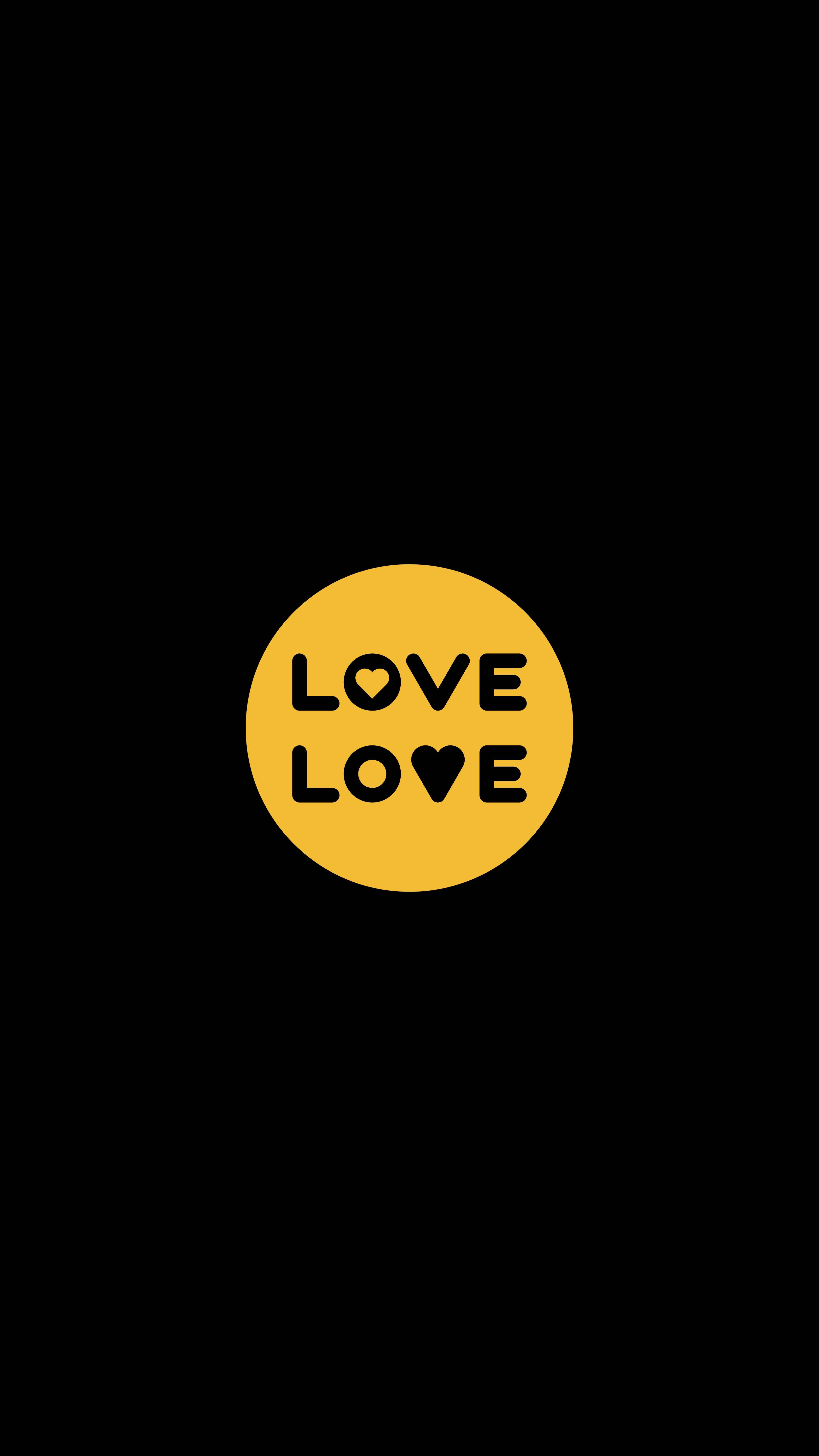 Love, yellow circle, black text, 5K Phone Wallpaper