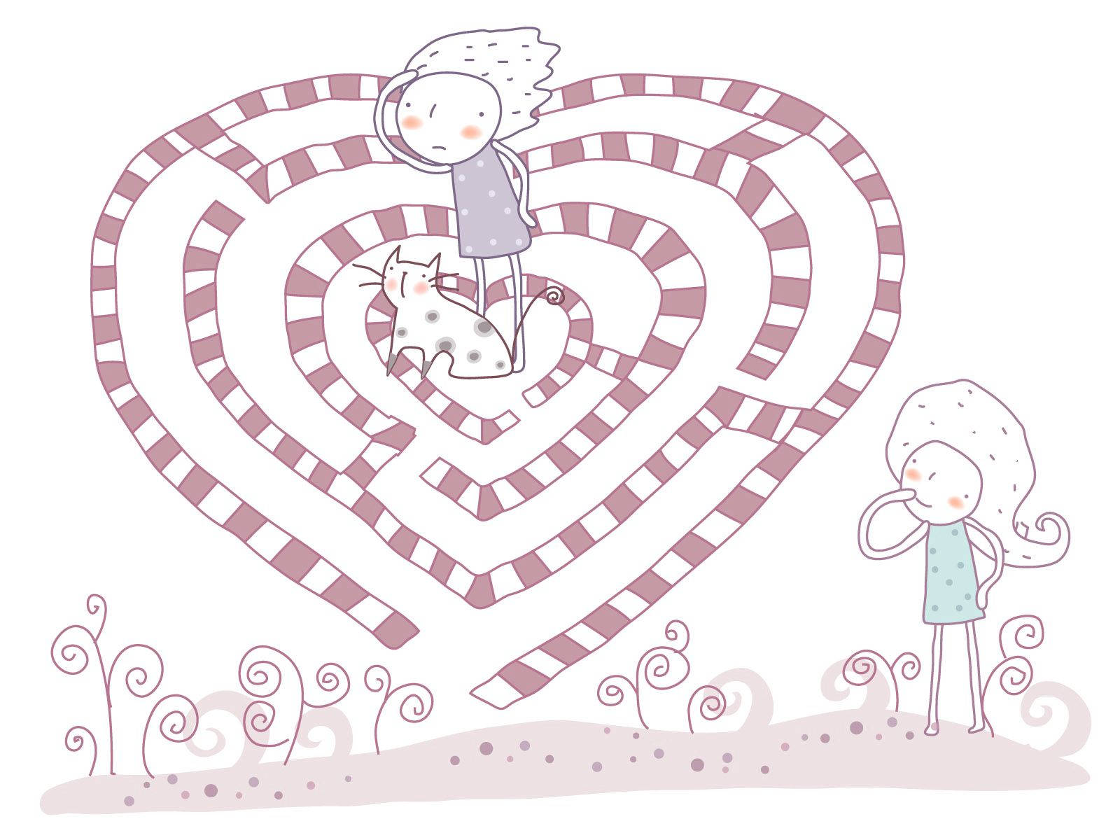 couple in love heart maze, heart-shaped maze, fluffy hair, HD Desktop Wallpaper