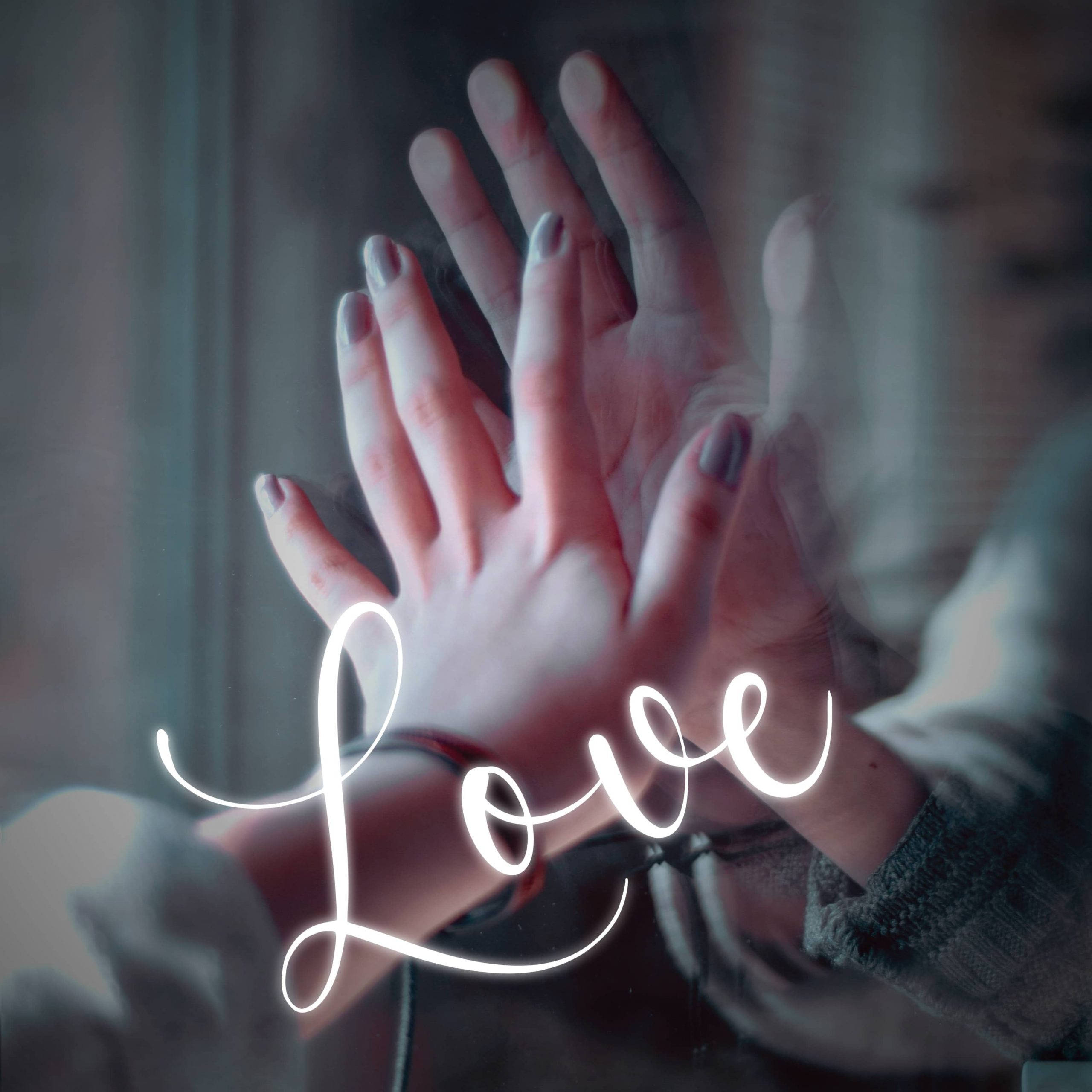 WhatsApp DP Love Hand, neon love sign, glass, 2K Desktop Wallpaper
