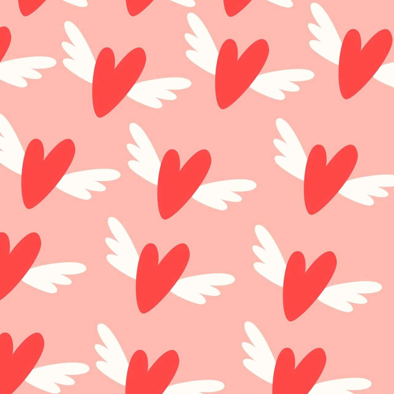 Lovecore, winged hearts pattern, red hearts, HD Desktop Wallpaper