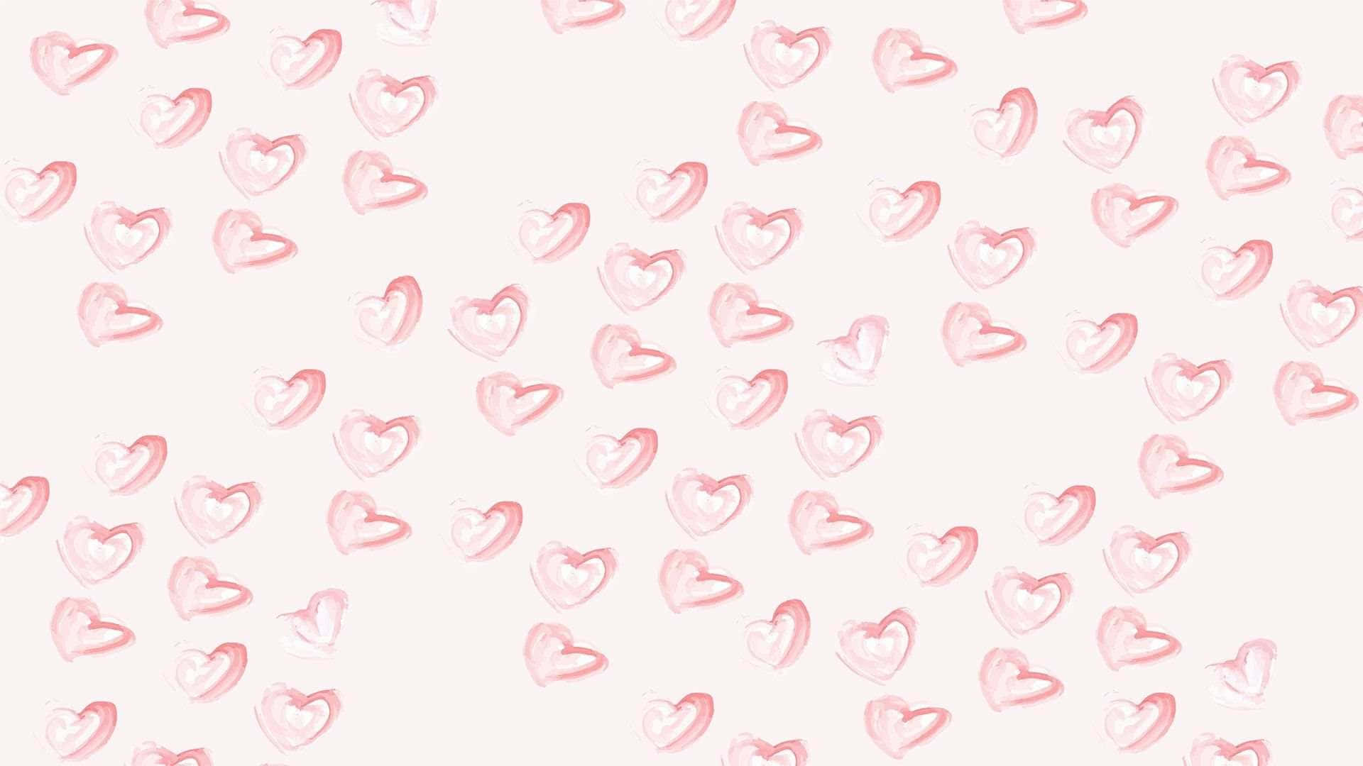 lovecore hearts pattern, soft pink watercolor hearts, creamy off-white background, Full HD Desktop Wallpaper