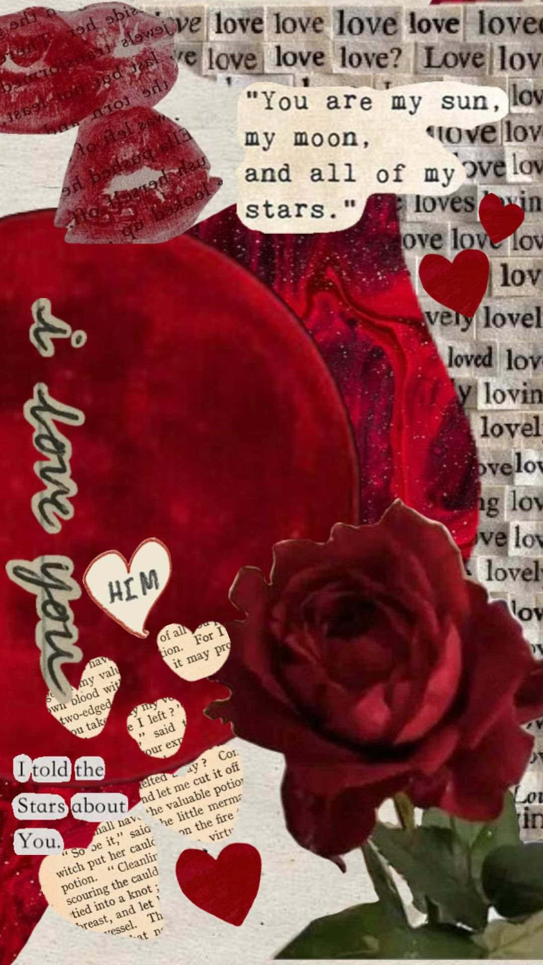 Lovecore, deep red roses, hearts, Full HD Phone Wallpaper