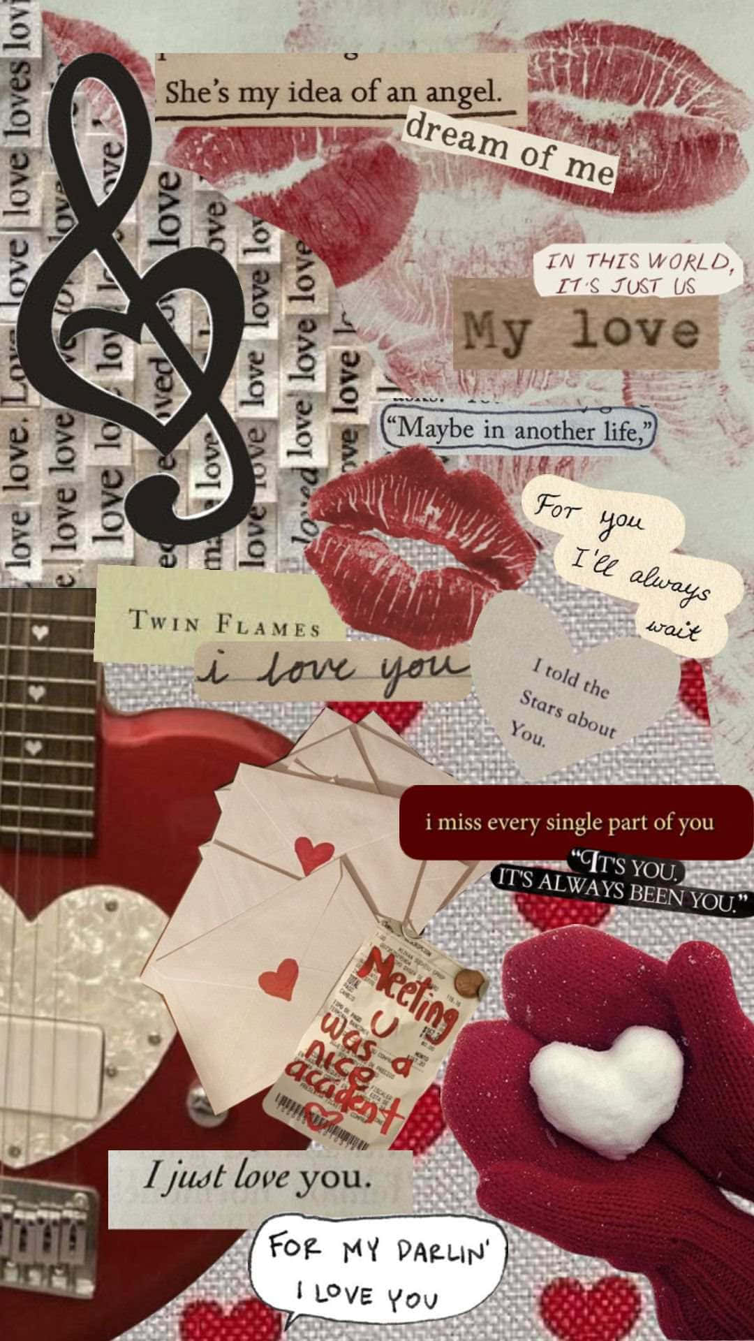 Lovecore, red lipstick kisses, handwritten love notes, Full HD Phone Wallpaper