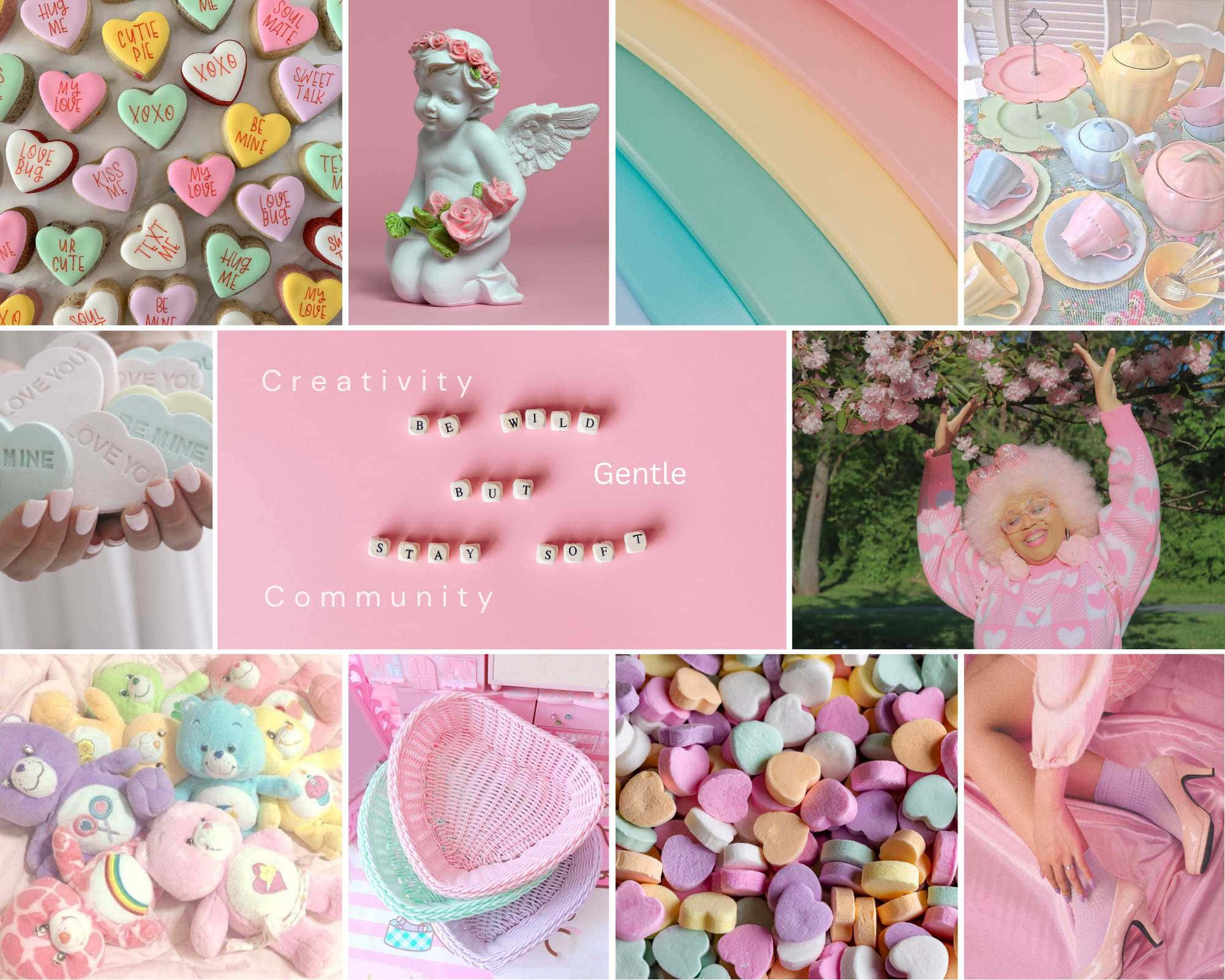 Lovecore, pastel pink, candy hearts, Full HD Desktop Wallpaper